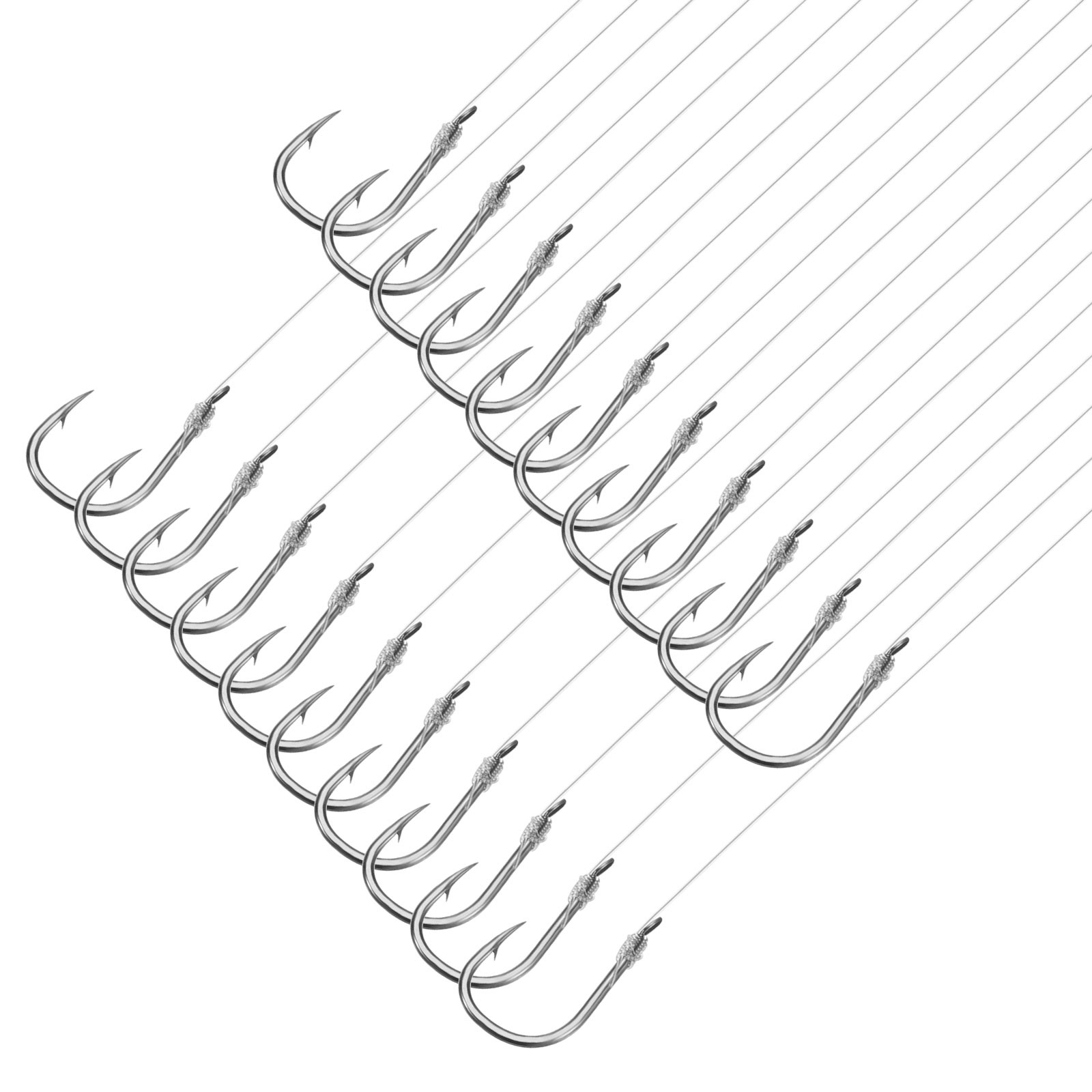 20Pcs 4# Fishing Hooks with 45cm Line 0.41x0.28 Inch with Barb Silver Tone