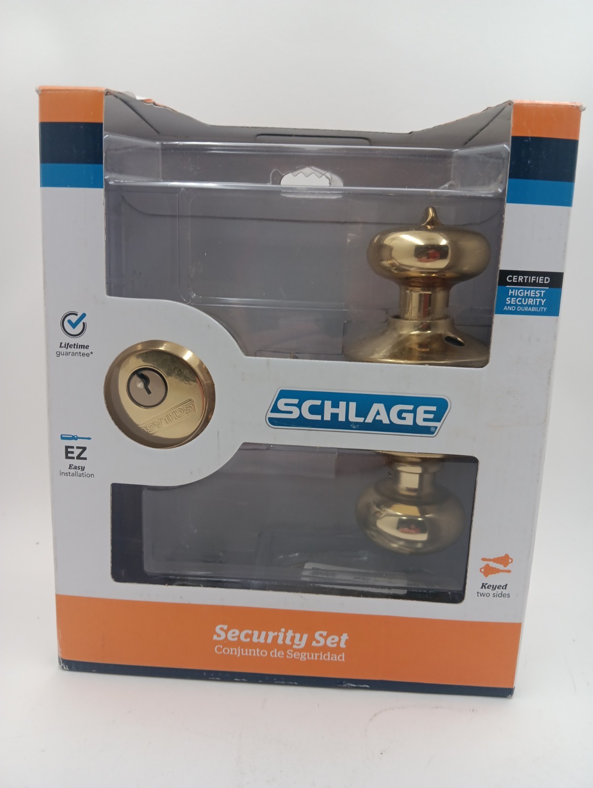 Schlage FB50 V PLY 605 Plymouth Entry Knob & Deadbolt Combo, Bright Brass Finish