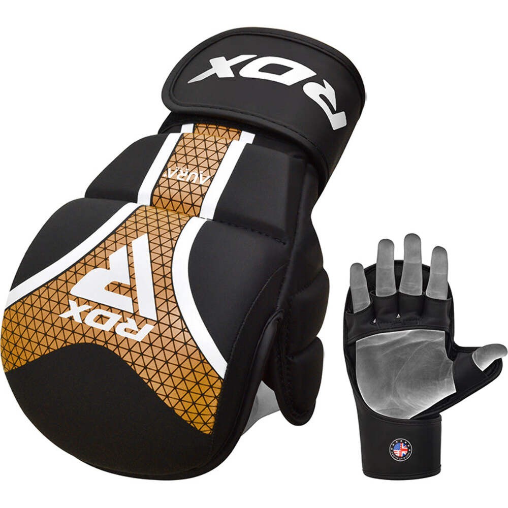 RDX Aura Plus T-17 Shooter Grappling Gloves – Open Palm MMA Hybrid | Black/Gold,