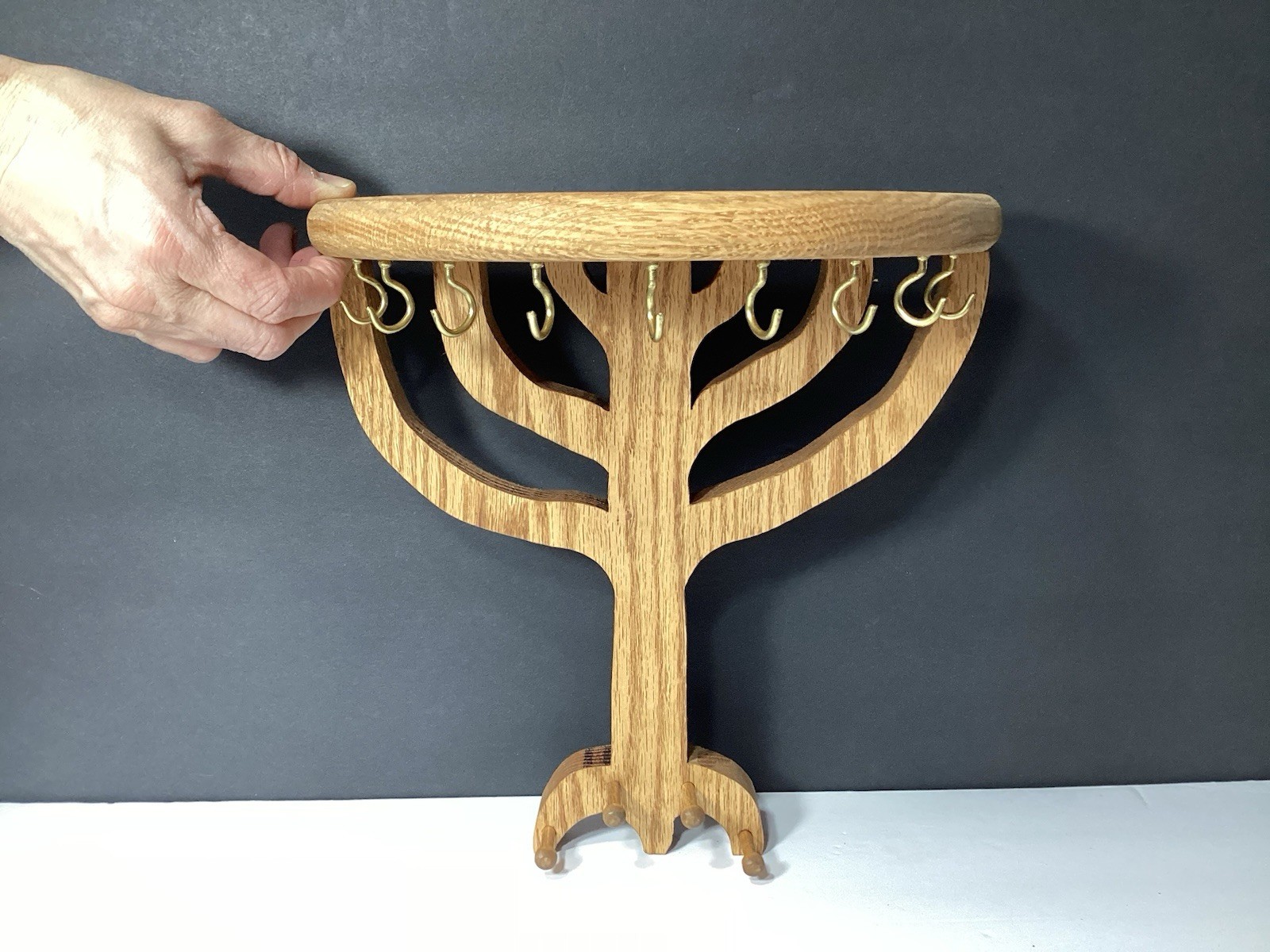 Handmade Wooden Shelf Wall Hanging Tree Of Life Jewelry Display Hooks Pegs Keys