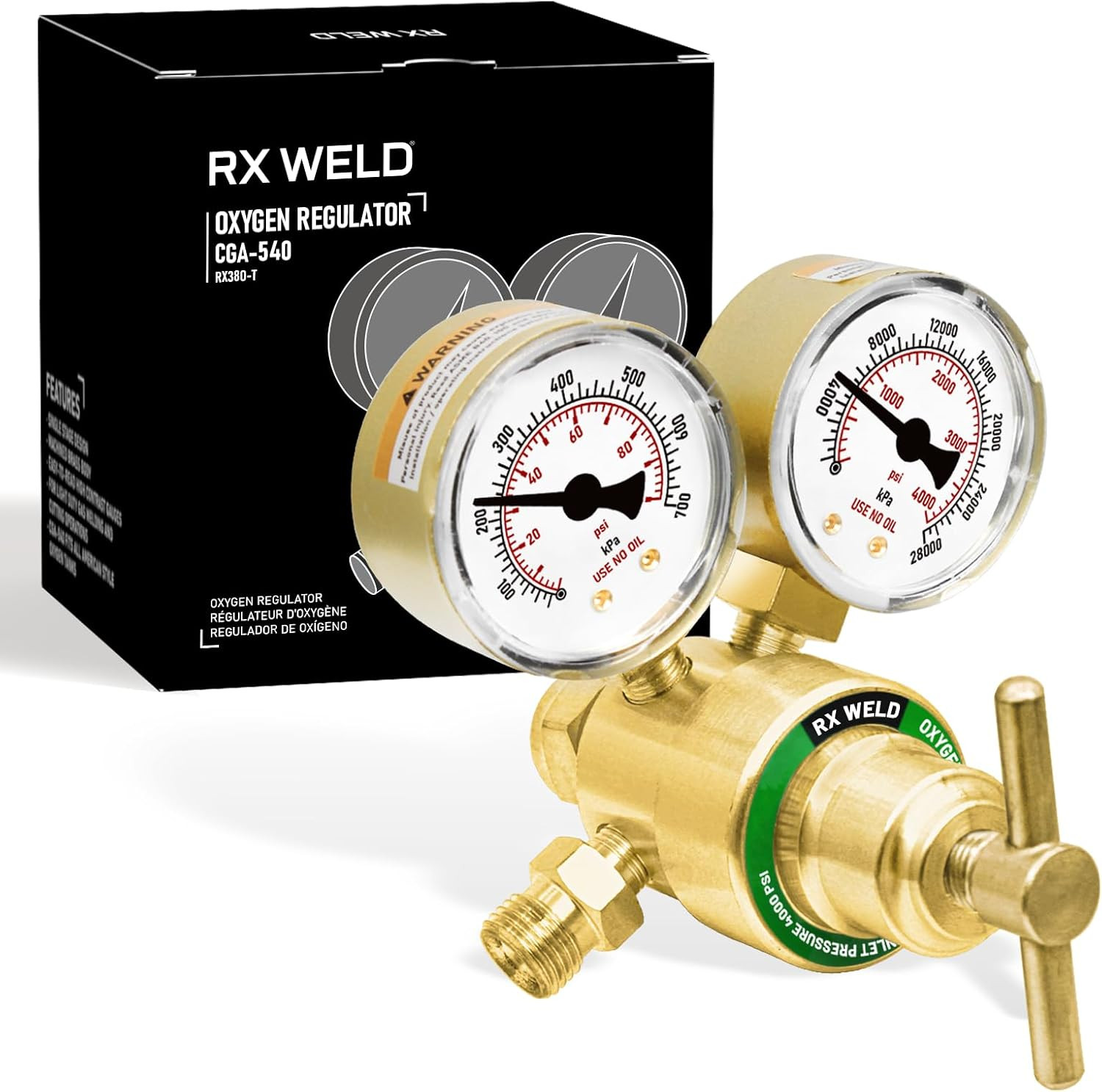 Oxygen Regulator CGA 540 Inlet, B Size (T-Handle) | Oxy for V-Style Torch Cuttin