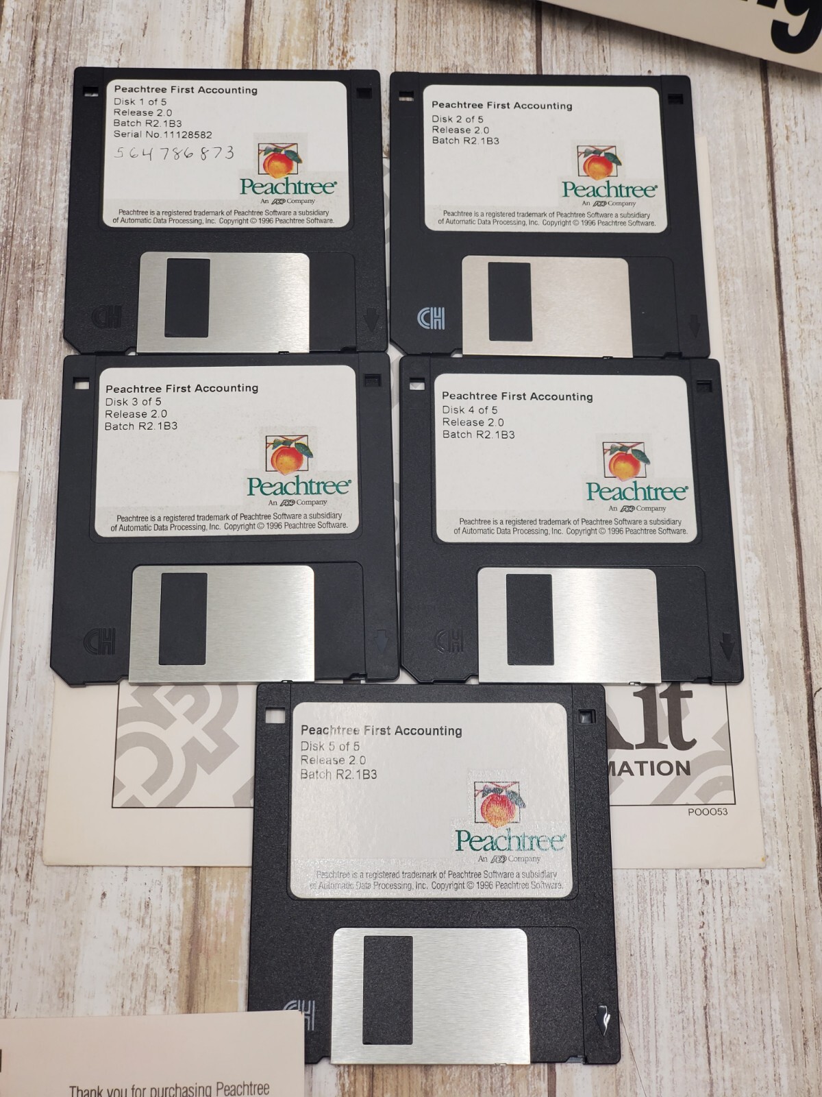 Peachtree First Accounting Windows 95 & Windows 3.1 PC 3.5 Floppy Diskettes & CD