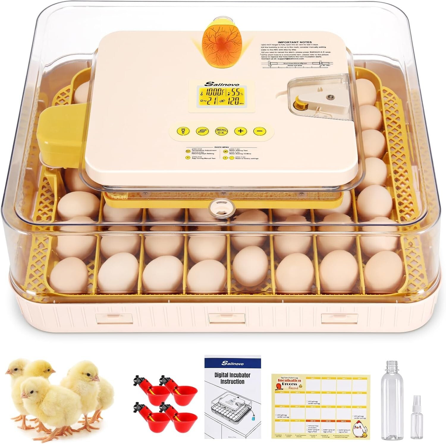 56~70 Egg Incubator for Hatching Egg w/ Automatic Egg Turning Built-In Candler