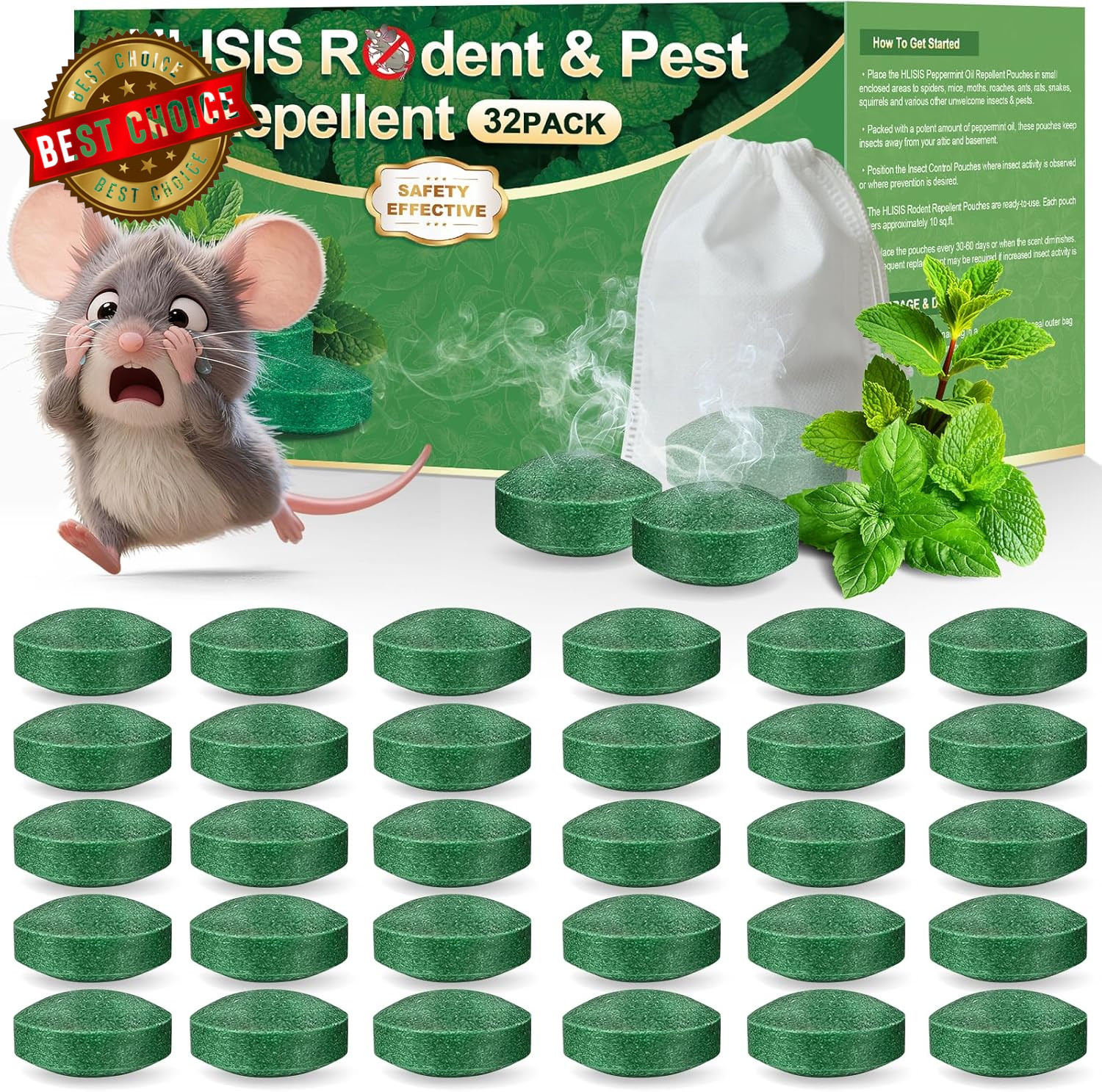 32PCS Mouse Rodent Repellent, Natural Mouse Repellent Peppermint Oil for Mice, R