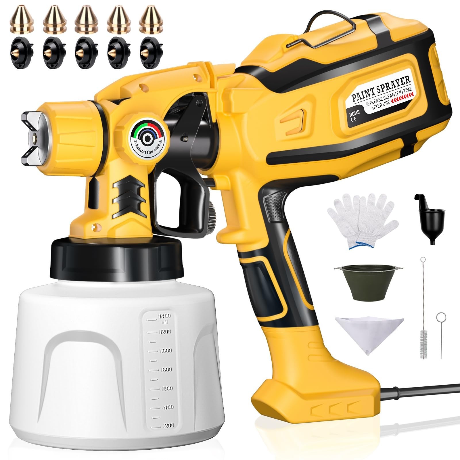 Paint Sprayer, Cosyjazz 1200W HVLP Spray Paint Gun with 5 Nozzles & 3 Spray P...