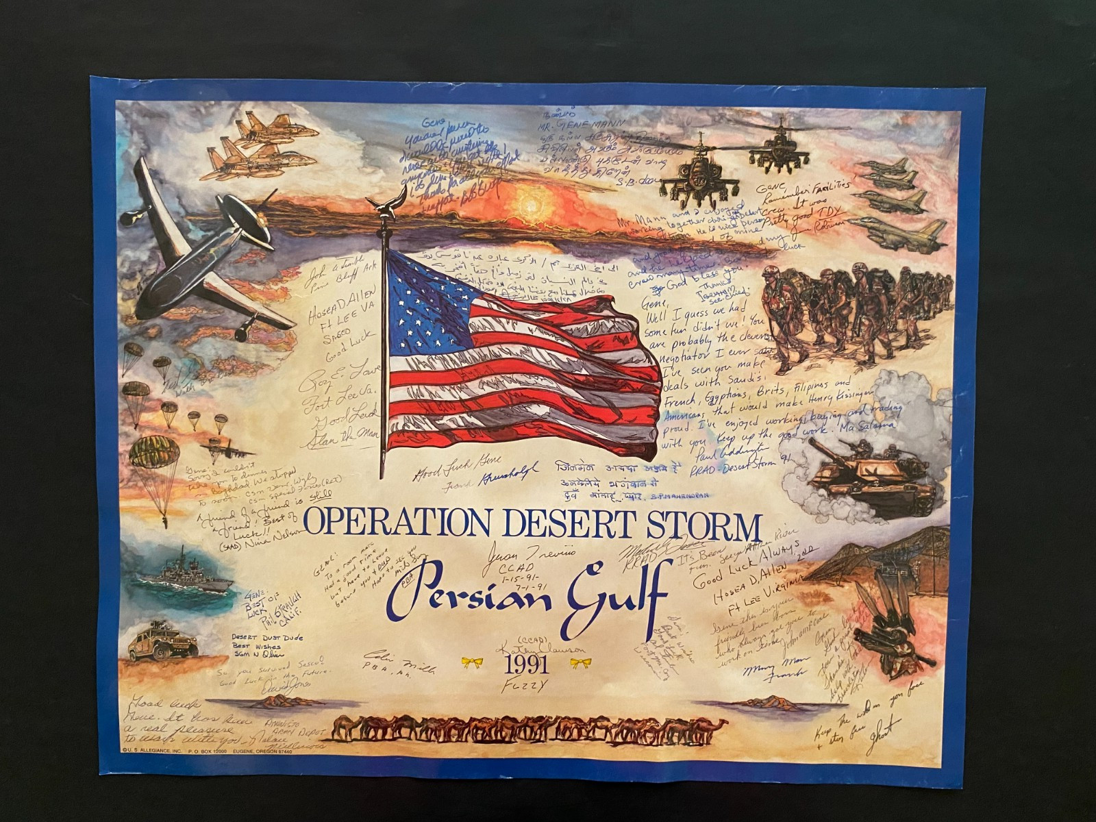 1991 SIGNED Operation DESERT STORM Persian GULF WAR Army Depot Personnel Poster
