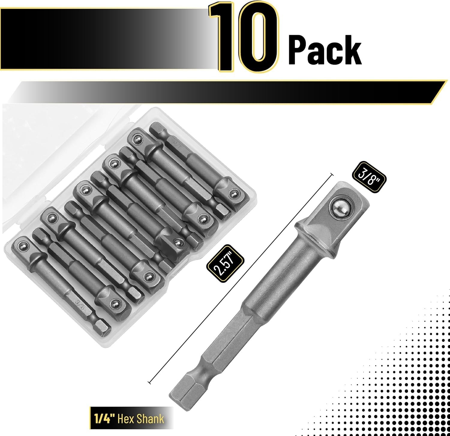 10Pcs Impact Adapter Square Socket Set 3/8 Square Tip 1/4 Hex Shank Drill