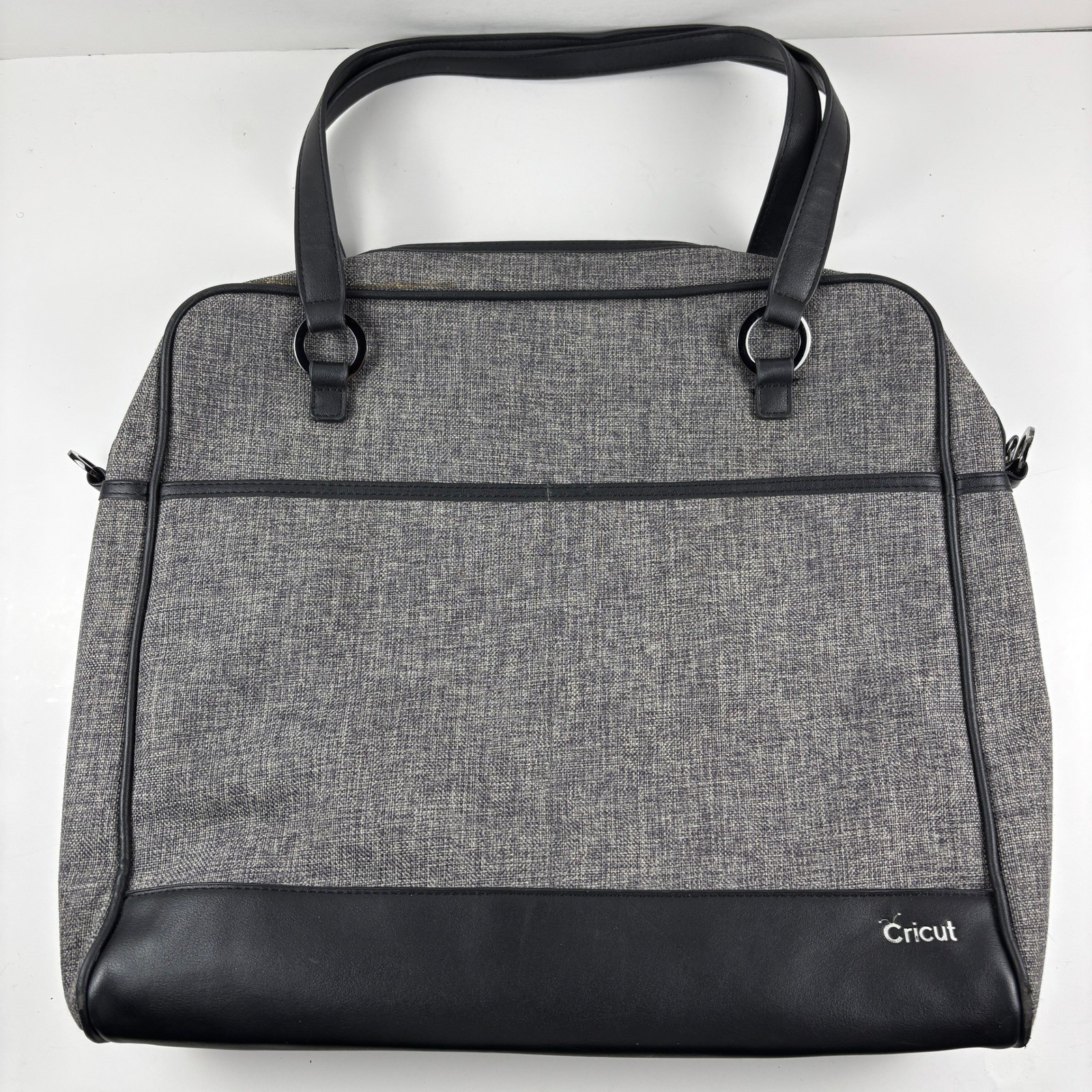 Cricut Machine Tote Bag Large Gray Tweed Black Faux Leather Office Crafting