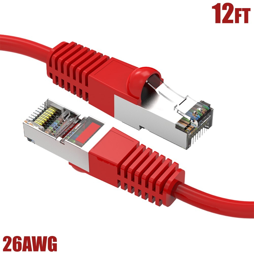 12FT Cat5e RJ45 Network LAN Ethernet FTP Cable Shielded Copper Wire 26AWG Red