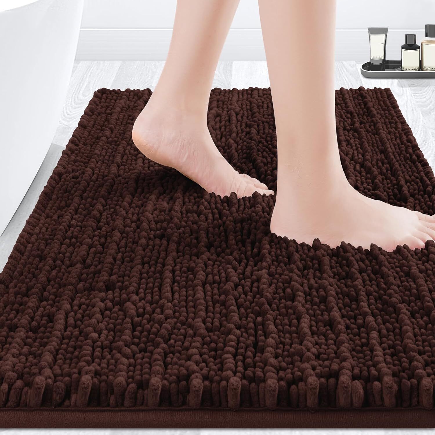 Soft Chenille Bathroom Rug Bath Mat Non-Slip Absorbent Washable Toilet Floor Mat