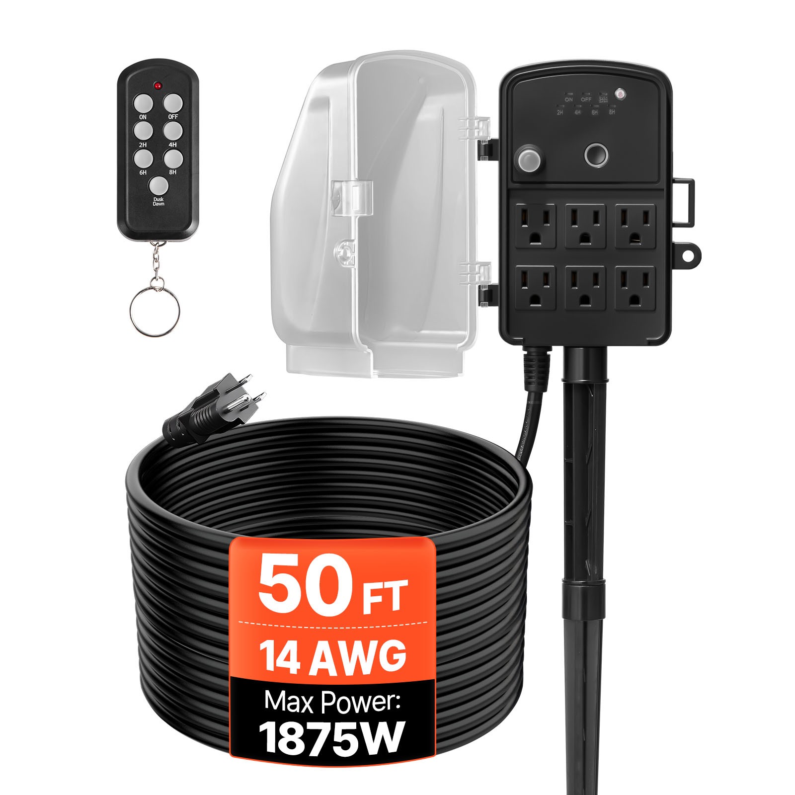 VEVOR Outdoor Power Stake Timer Waterproof Power Strip 6 Outlets 50FT Cord