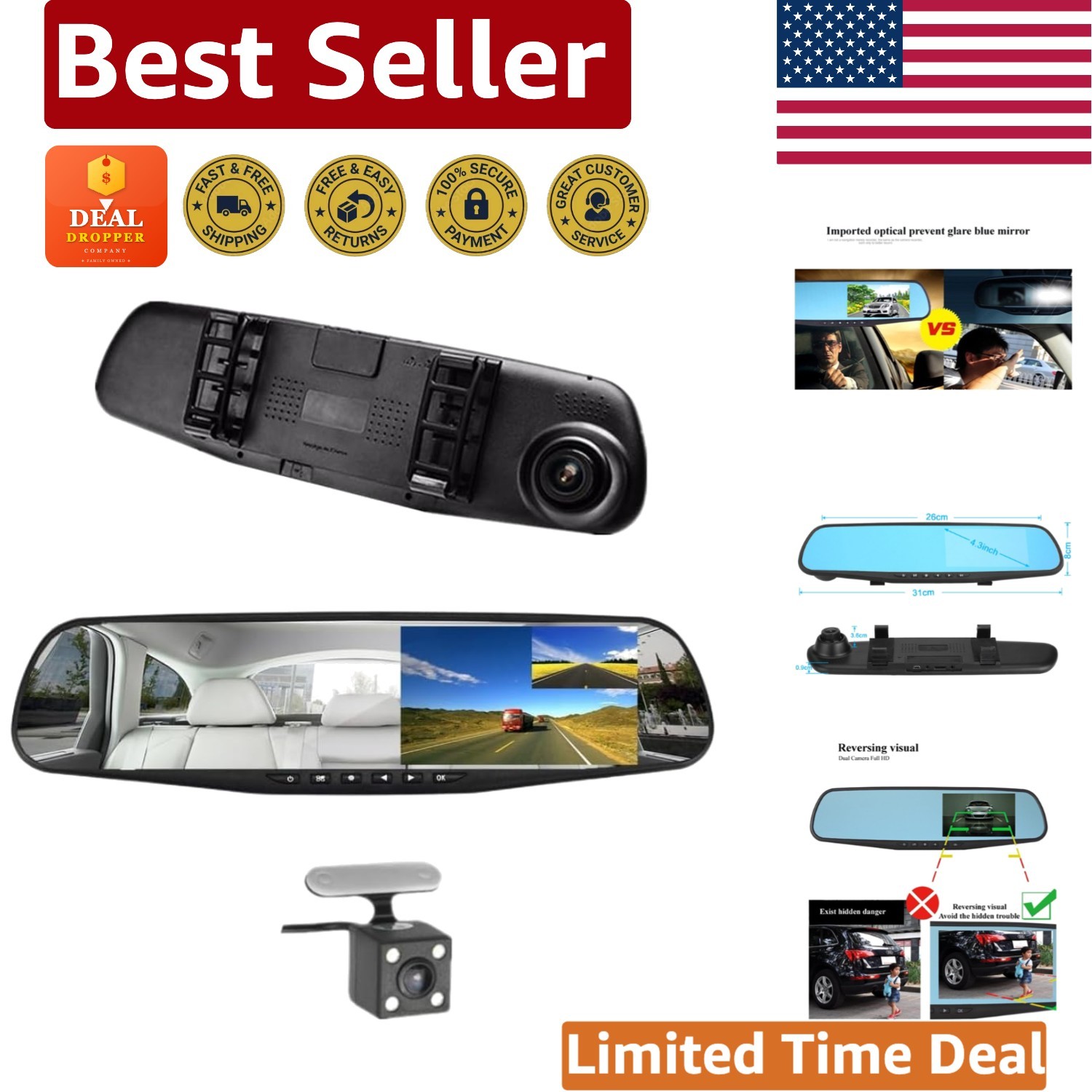 Advanced 4.3-Inch Car Rear View Camera with Dual Lens and Night Vision Function