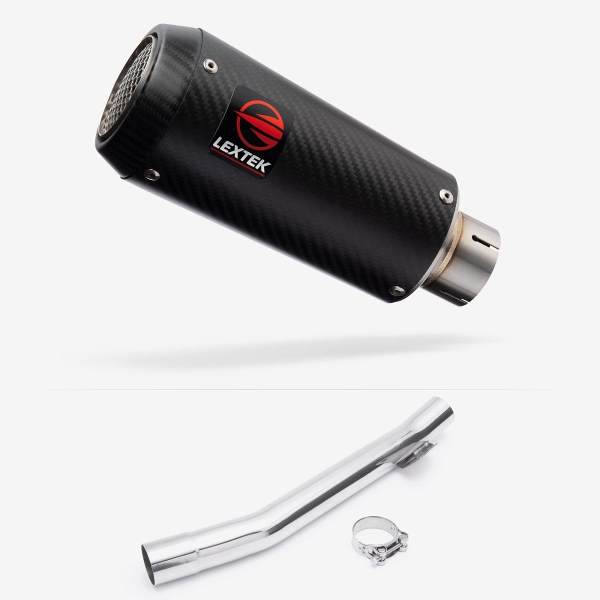 Lextek Carbon Fibre CP9C 180mm Exhaust with Link Pipe Silencer Polished Rear