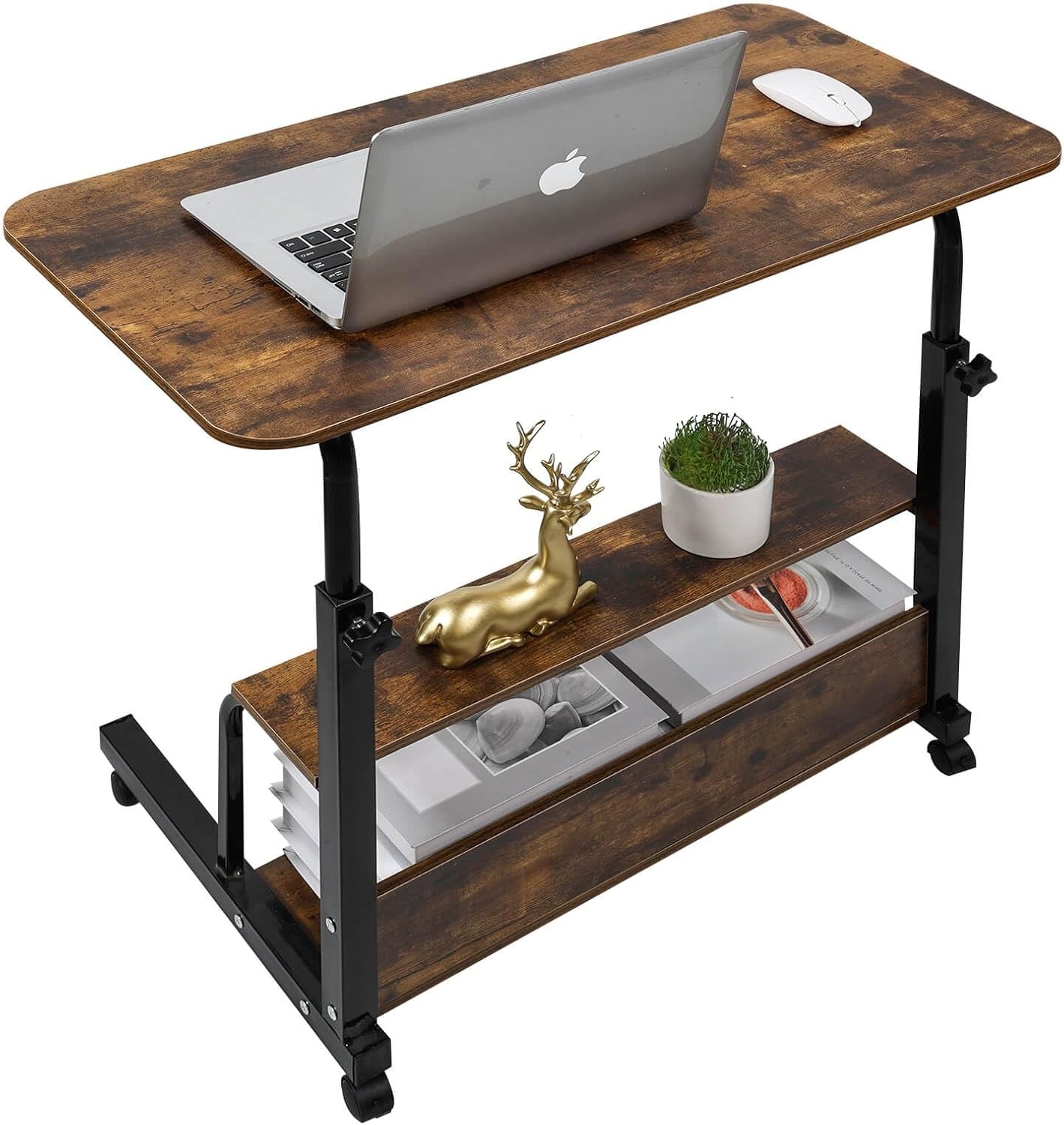 Adjustable Height Mobile Computer Desk Small Space Rolling Writing W/ Wheels