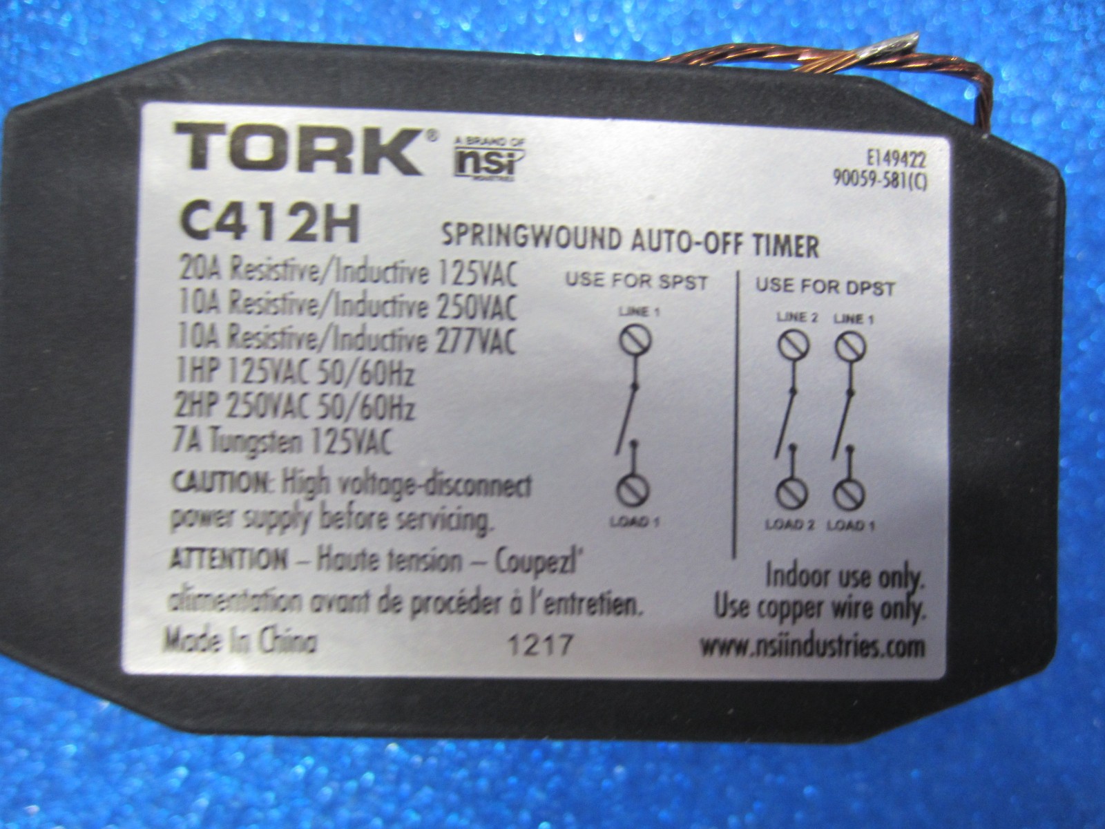 TORK C412H Spring-Wound in-Wall Twist Timer--12 HOUR TIMER