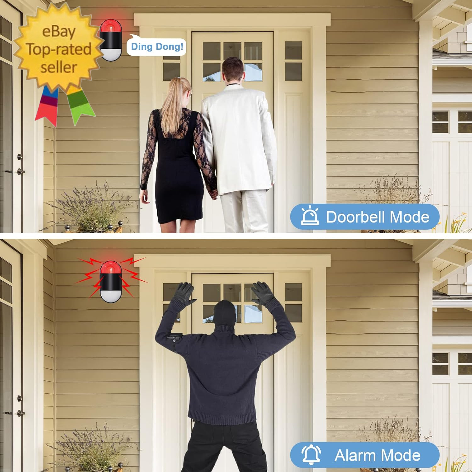 Wireless Motion Sensor Alarm Indoor:Battery Operated Detector with Siren | Motio