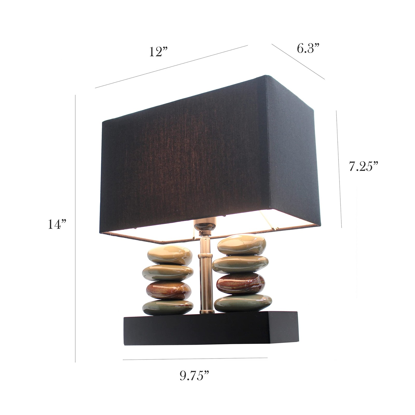 LT1036-BLK Rectangular Dual Stacked Stone Ceramic Table Lamp, Black