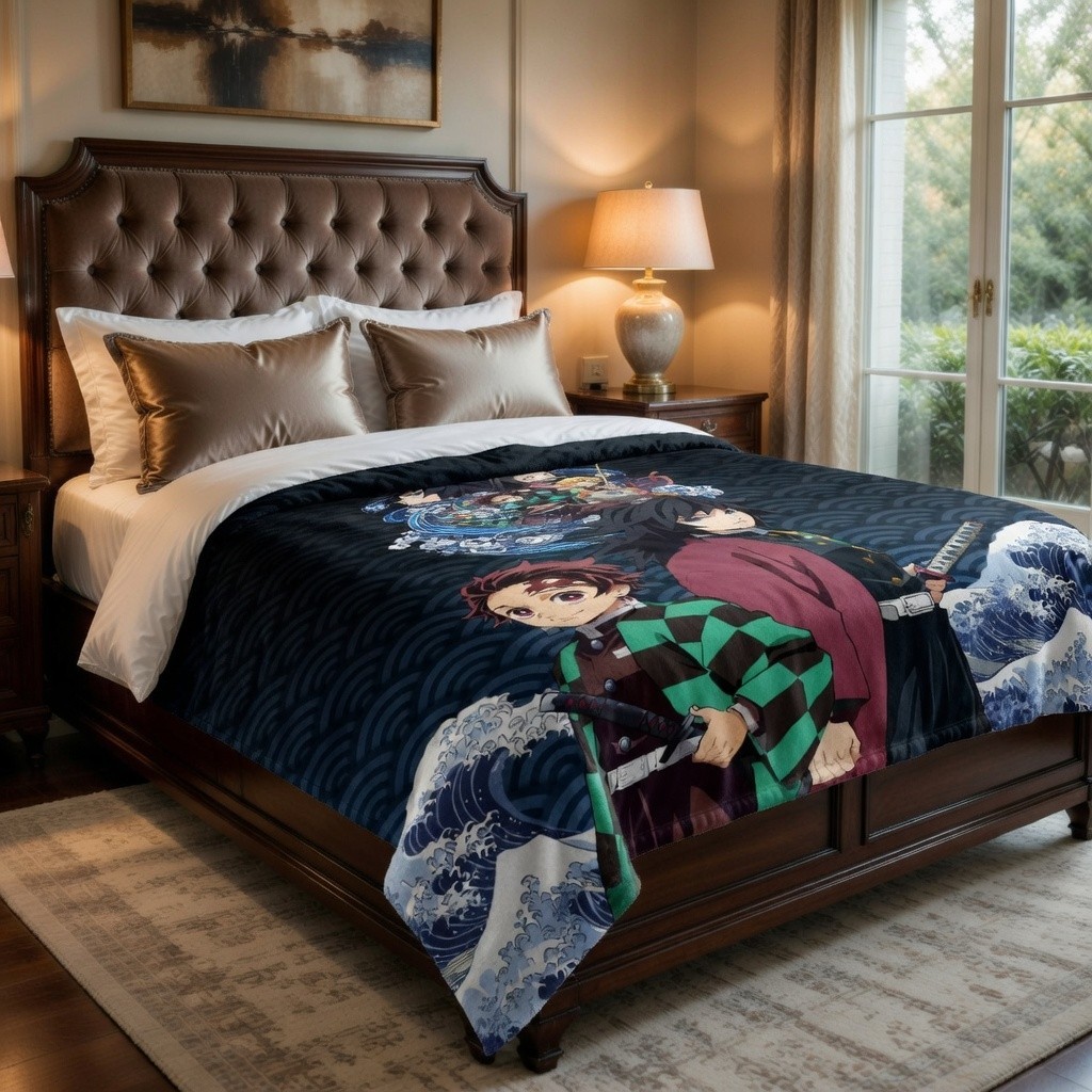 Fantasy Sword Warrior Flannel Blanket Soft Cozy Anime Throw Gift
