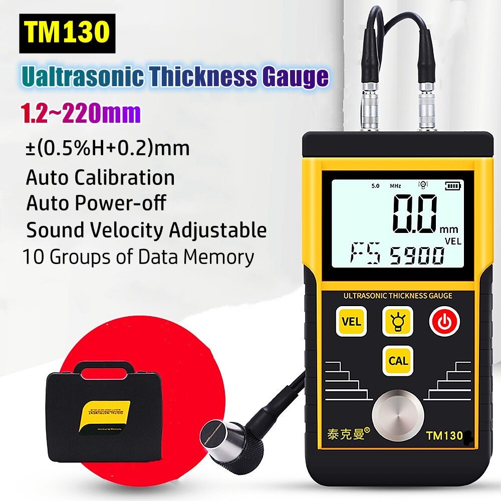 TM130 1.2-220mm Handheld Digital Ultrasonic Metal Thickness Tester Steel Glass