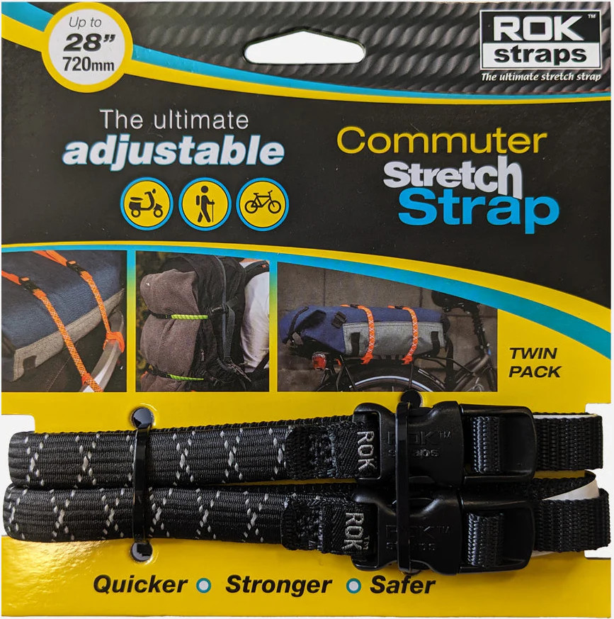 Rok Straps Commuter Adjustable Stretch Luggage Black Reflective 300-720mm 2 Pack