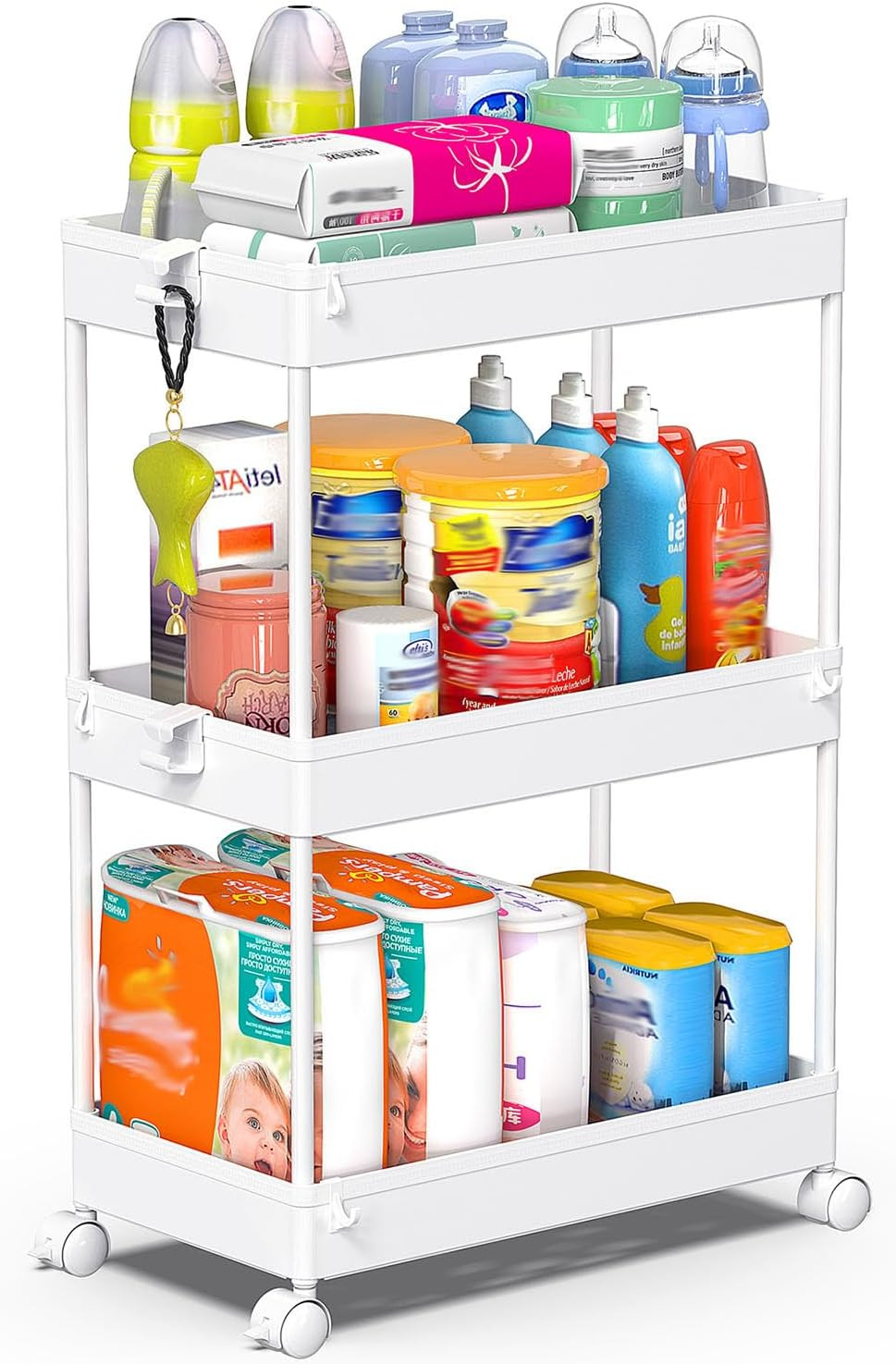 SPACEKEEPER Storage Rolling Cart, 3 Tier Laundry Room Organization Utility Cart