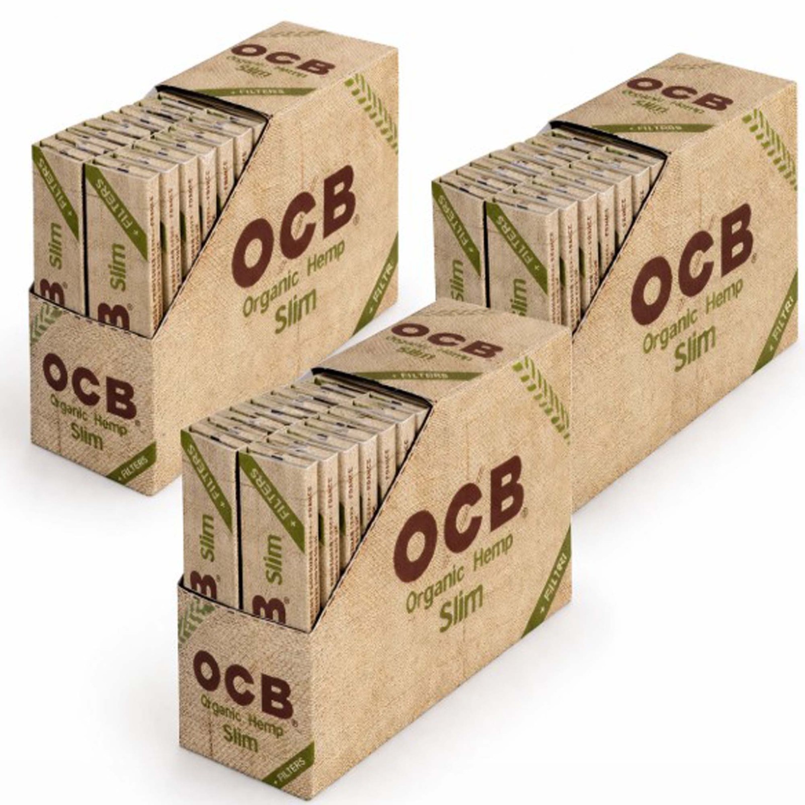 OCB Organic Hemp King Size Slim Cartine + Filtri 32 Libretti Originali ( 3Pack)