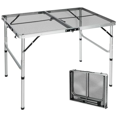 36x24 Folding Grill Table for Outside, Lightweight Portable 36"x24" Silver