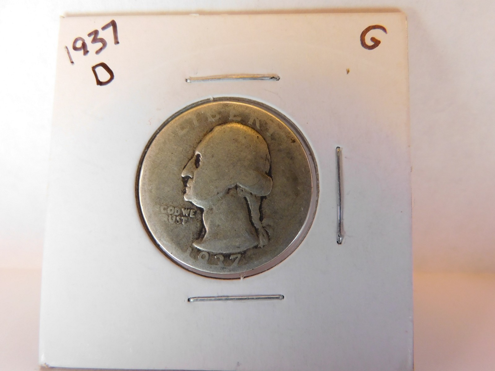 1937 D WASHINGTON QUARTER Very Good CIRCULATED CONDITION-90% Silver