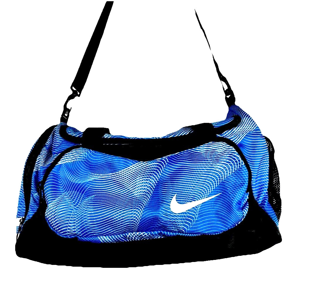 Nike Blue White Gym Training Duffle Bag Large Zip Closure Adjustable Strap New