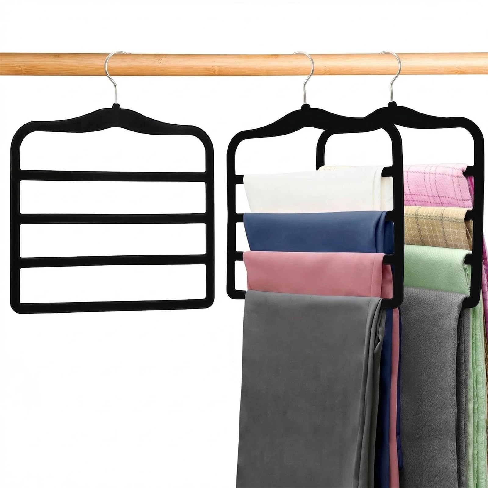 2-Pack Velvet Pants Hangers - Space Saving Multi-Layer Non-Slip Closet Organi...