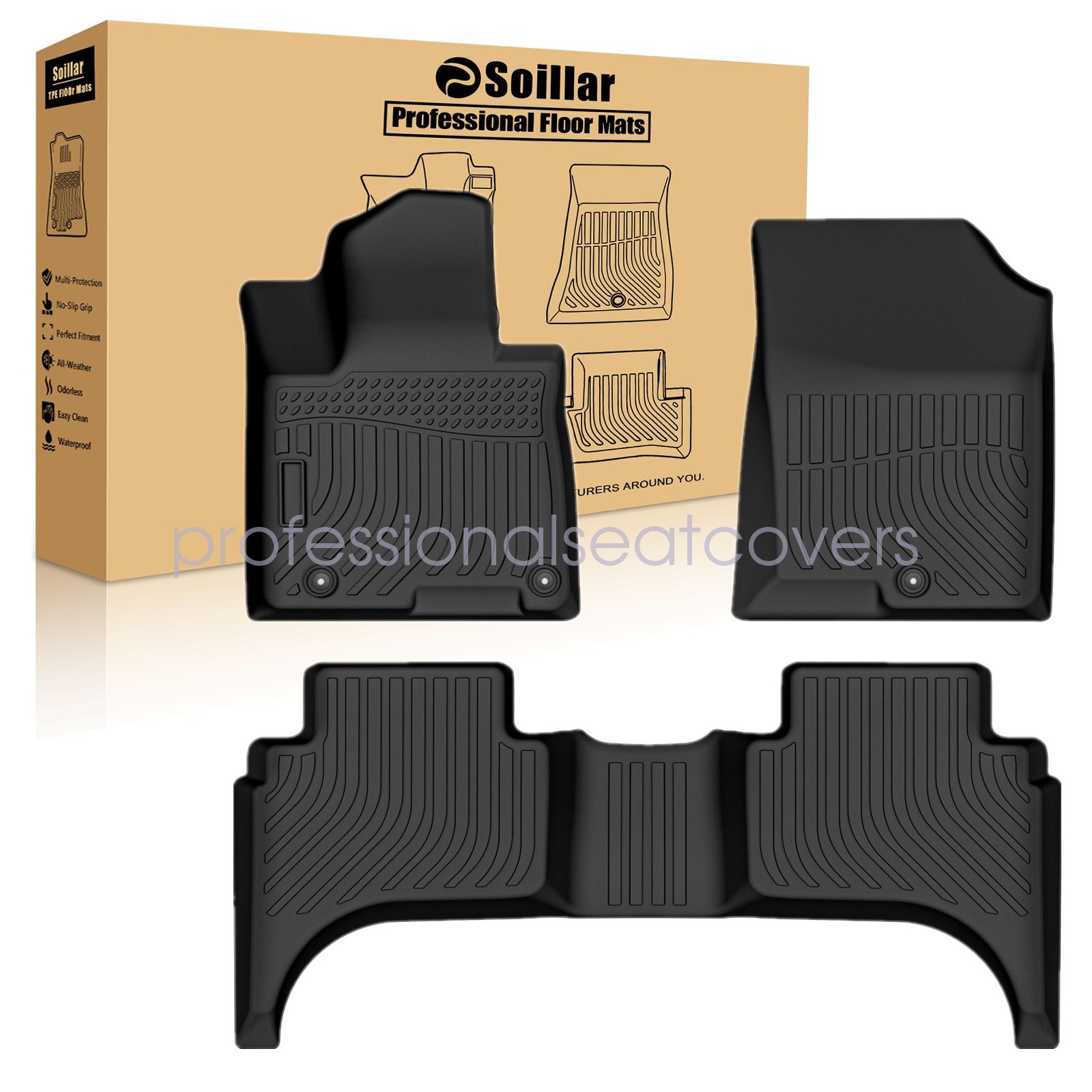 Fits 2022-2025 Hyundai Santa Cruz TPE 3D Front & 2nd Row Floor Mats Liner Black