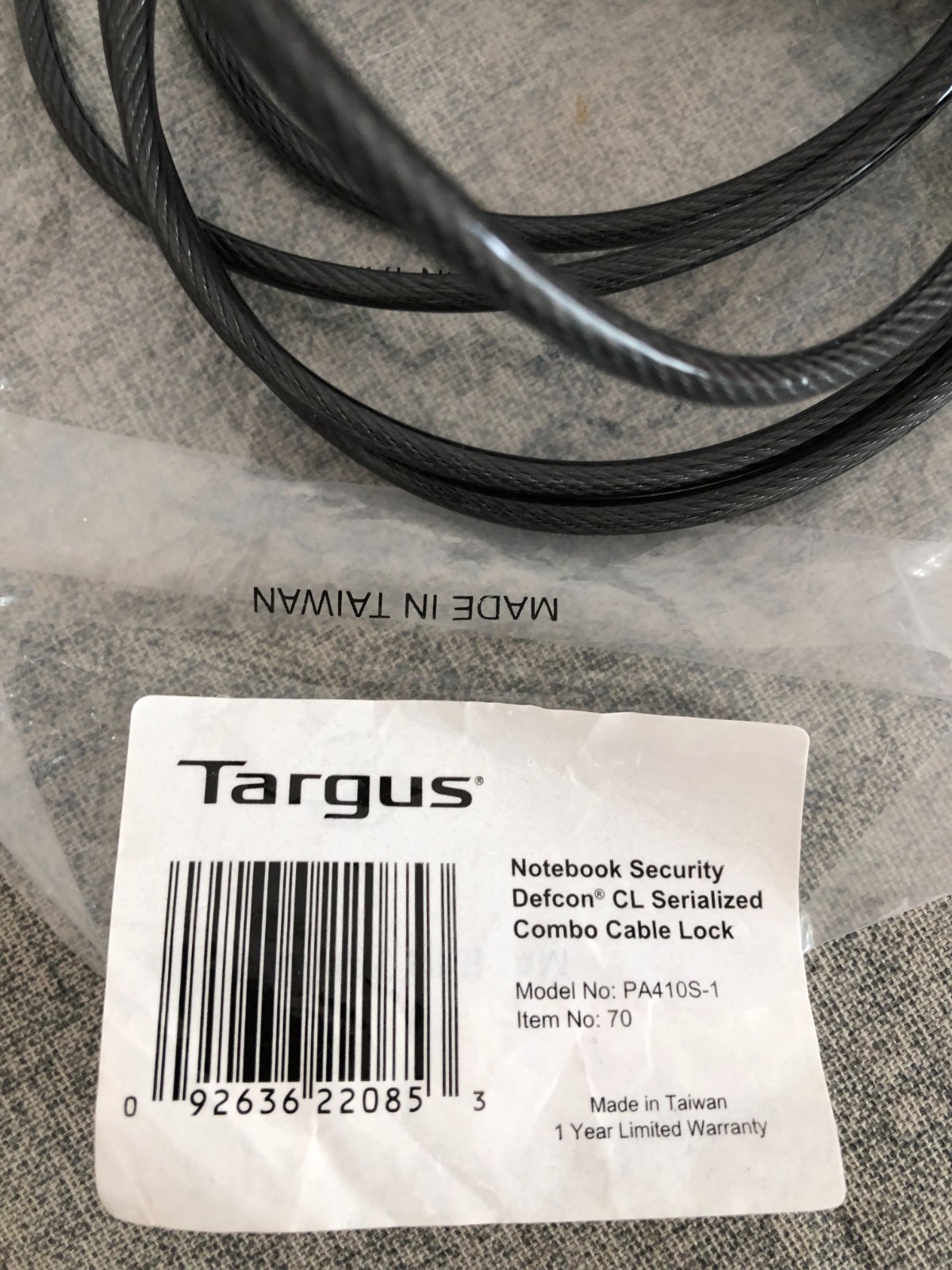 Targus Notebook Security DEFCON CL Serialized Combo Cable Lock PA410S-1 NEW