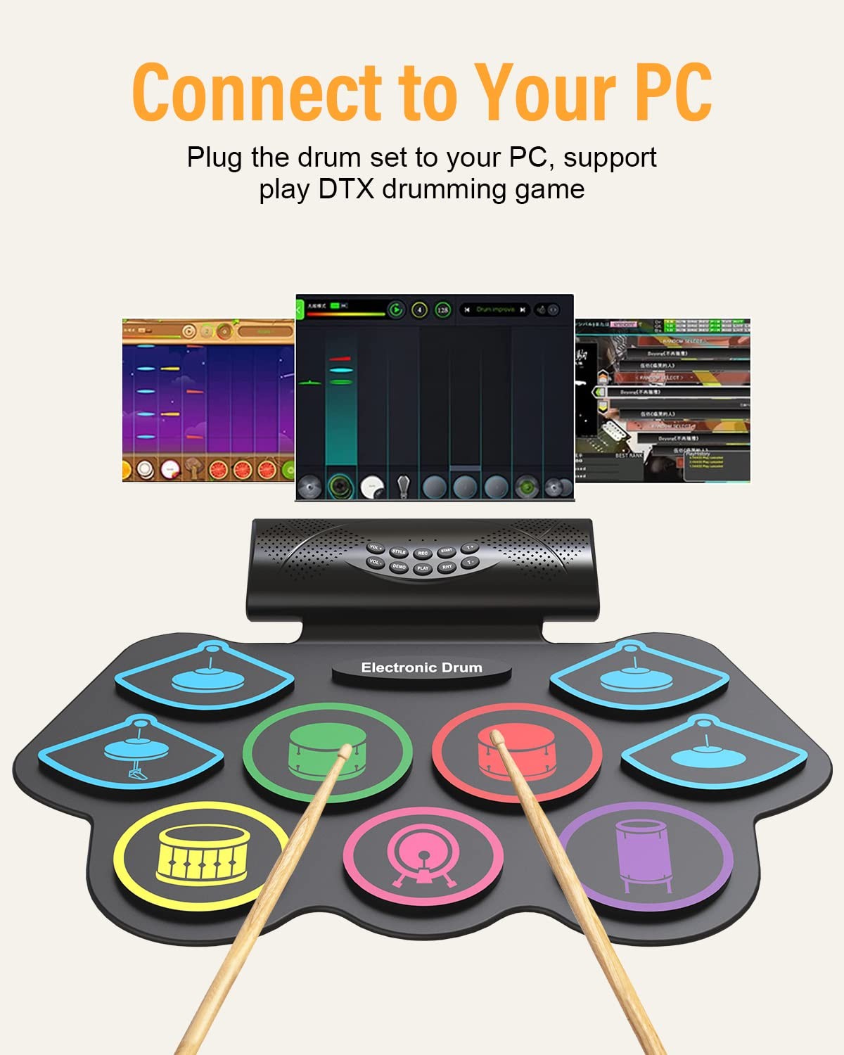 9 Pad Electronic Drum Set, Roll Up Portable Drum Pad Kit with MIDI Bluetooth,...
