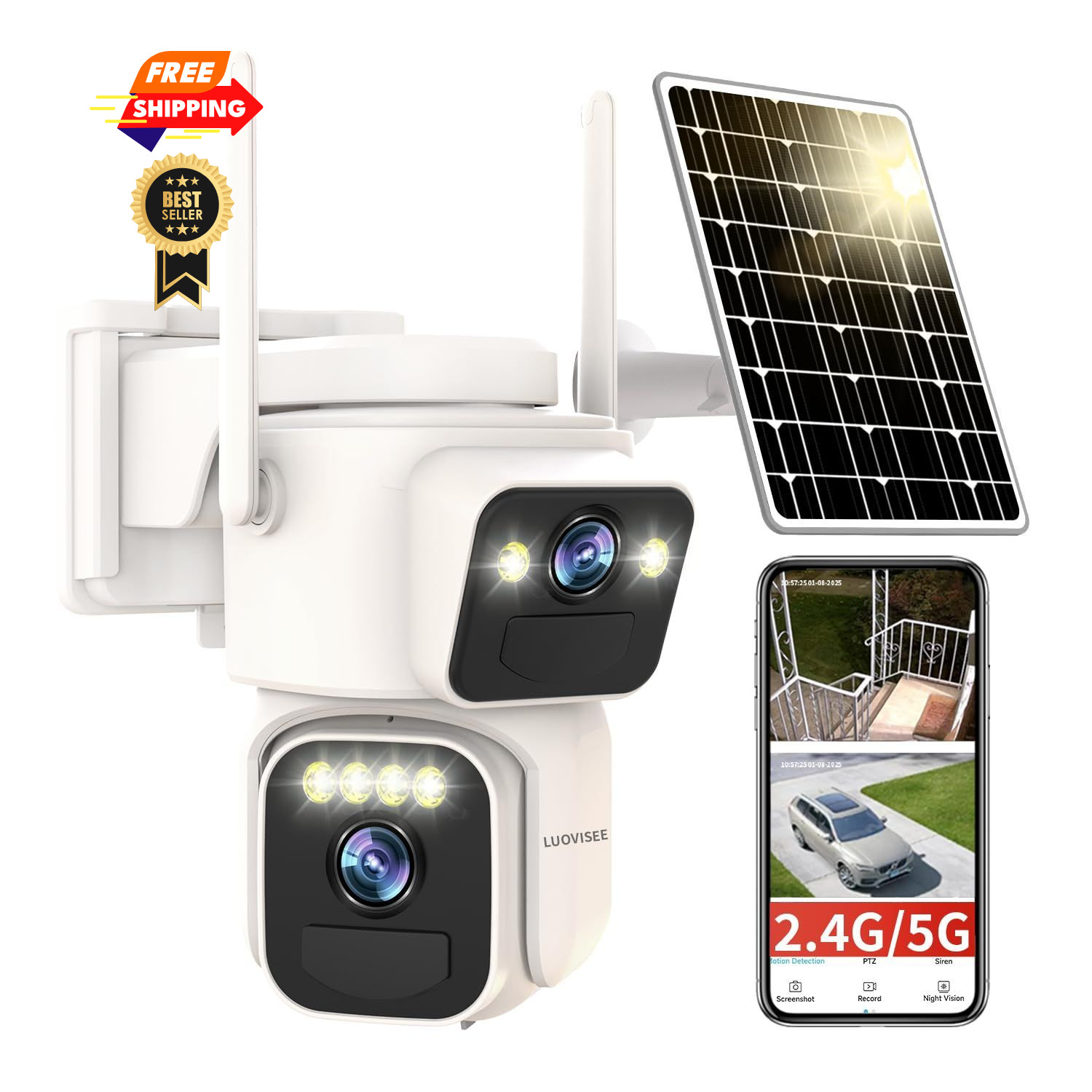 Luovisee Solar Security Cameras Outdoor Wireless, 2.4G/5G WiFi 1 Pack