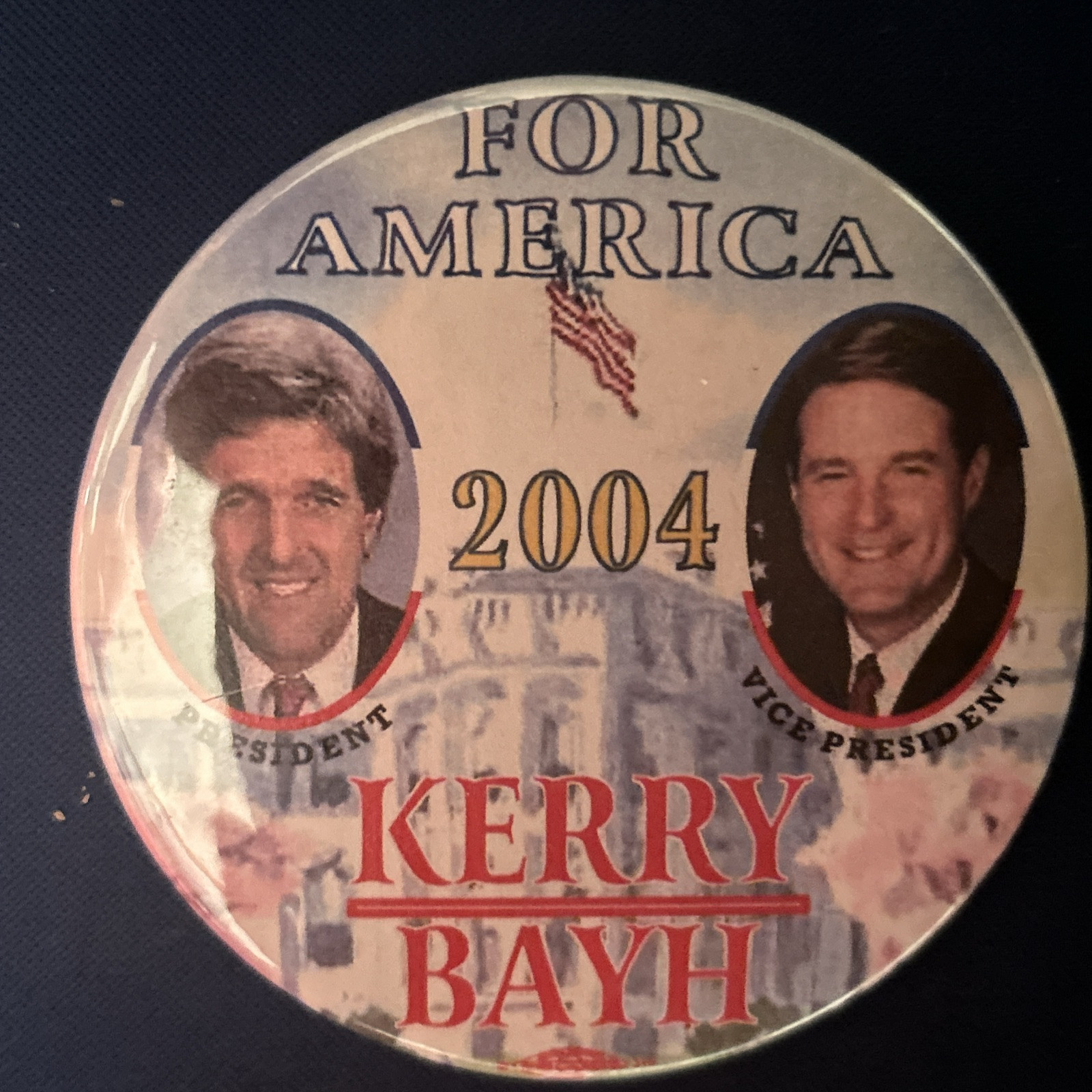 For America 2004 KERRY BAYH hopeful jugate  3” pinback button pin