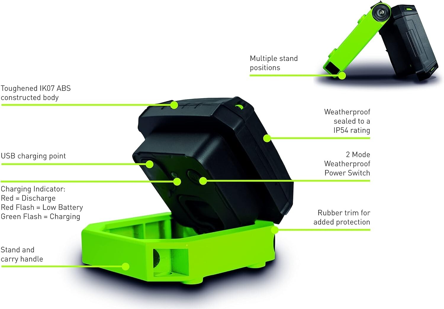 Magnetic LED Work Light | Rechargeable by USB | Inspection Torch Lamp - Green