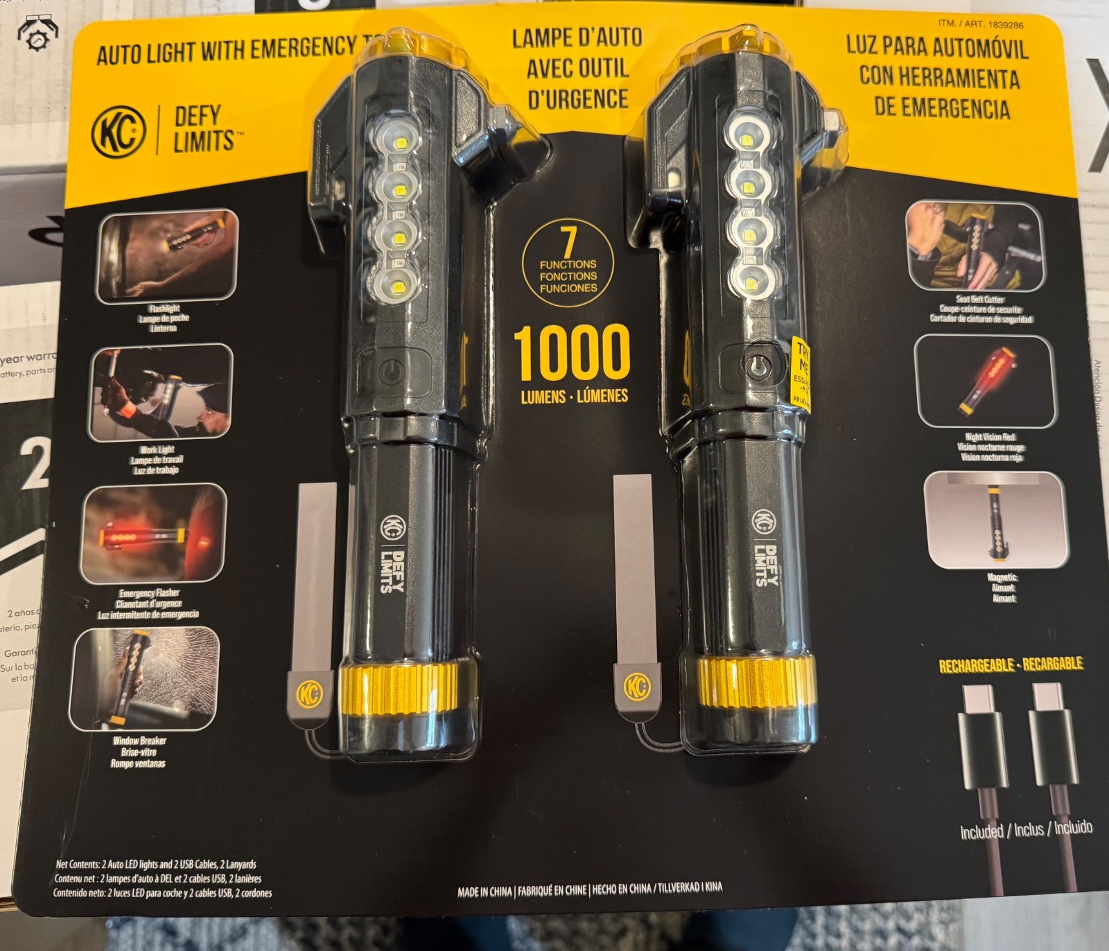 KC Defy Limits Auto Light with Emergency Tool 1000 Lumens Rechargeable 2 Pack