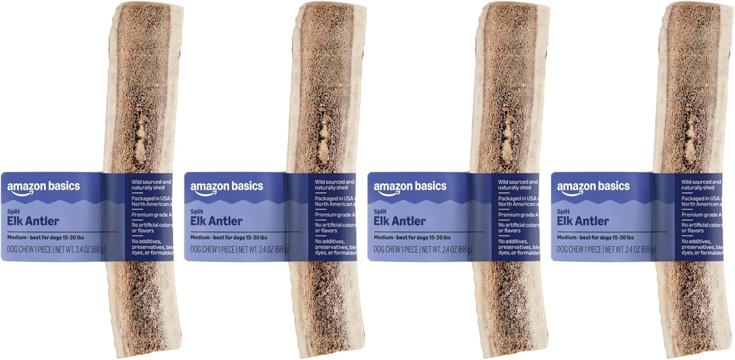 Amazon Basics Split Elk Antler, Medium, for Dogs | Naturally Shed | 15-30 lbs
