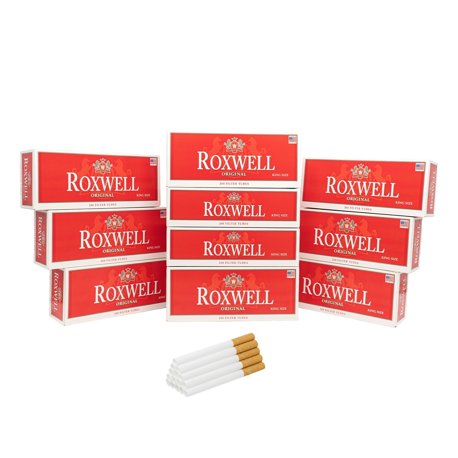 Roxwell Cigarette Tubes King Size Original Red RYO Filter Tubes 10 Box of 200 Ct