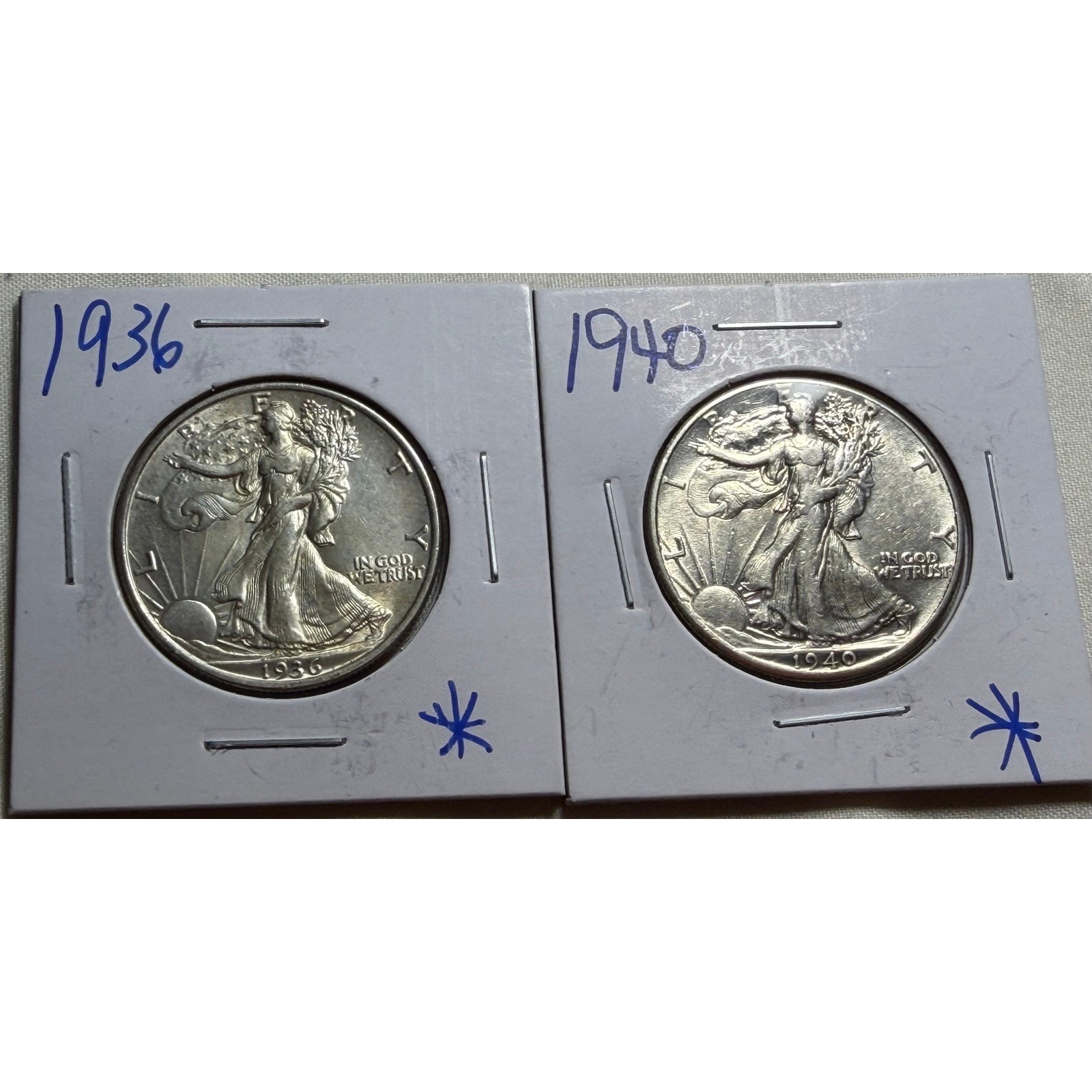 1936 and 1940 Walking Liberty Half Dollar Silver Coin Lot US Mint 50 Cent Piece