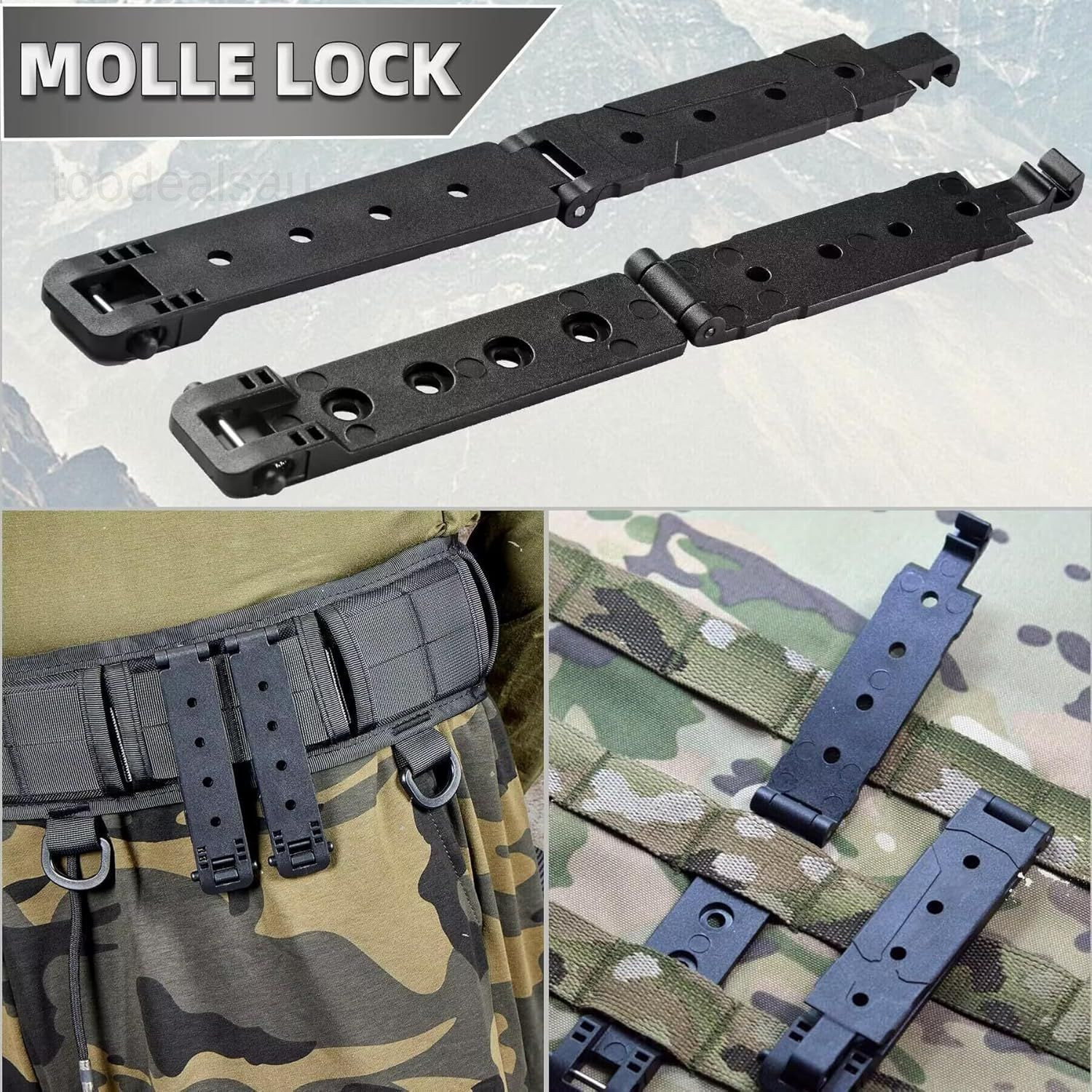 Molle Attachment Clips with Mounting Hardware for Vests, Backpacks, Black