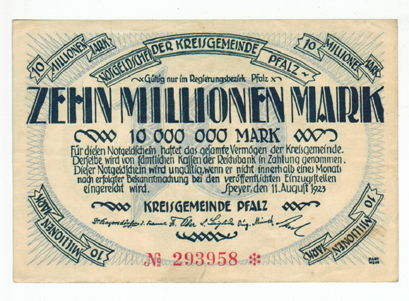 GERMANY BANKNOTE 10 MILLION MARK PFALZ 1923