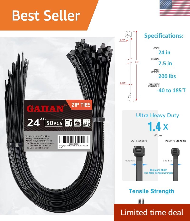 Long Zip Ties Heavy Duty 24 inch, Large Zip Ties with 200 lbs Tensile Strengt...