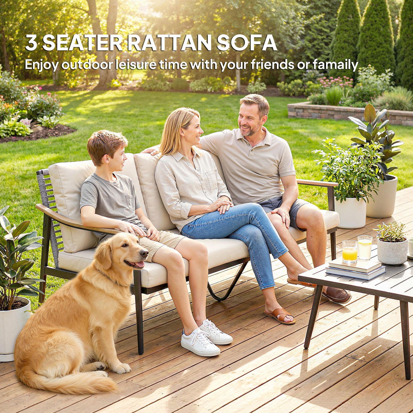 Outsunny 3 Seater Outdoor Couch Patio Sofa with Cushions, Khaki