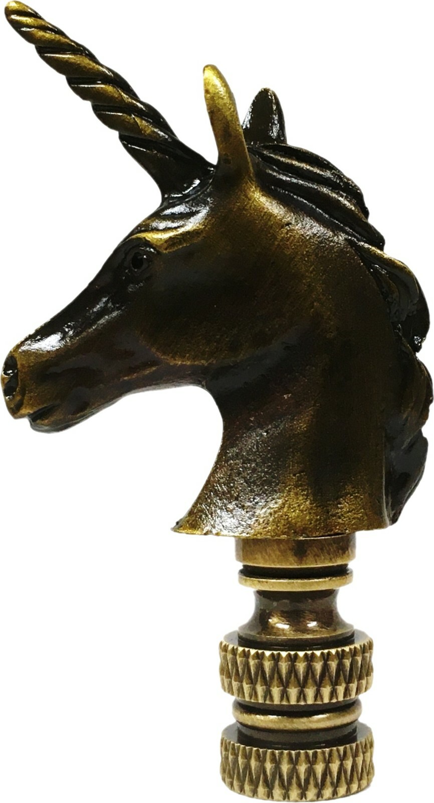 Lamp Finial-UNICORN-Aged Brass Finish, Highly detailed metal casting