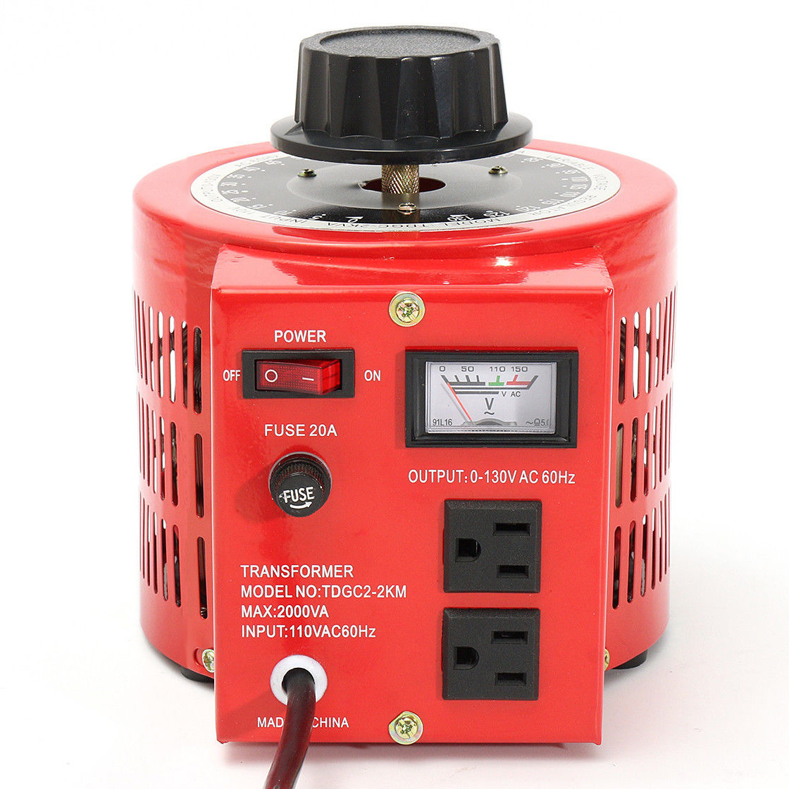 20 Amp Variable Transformer, 2000va Max, 0~130 Volt Output