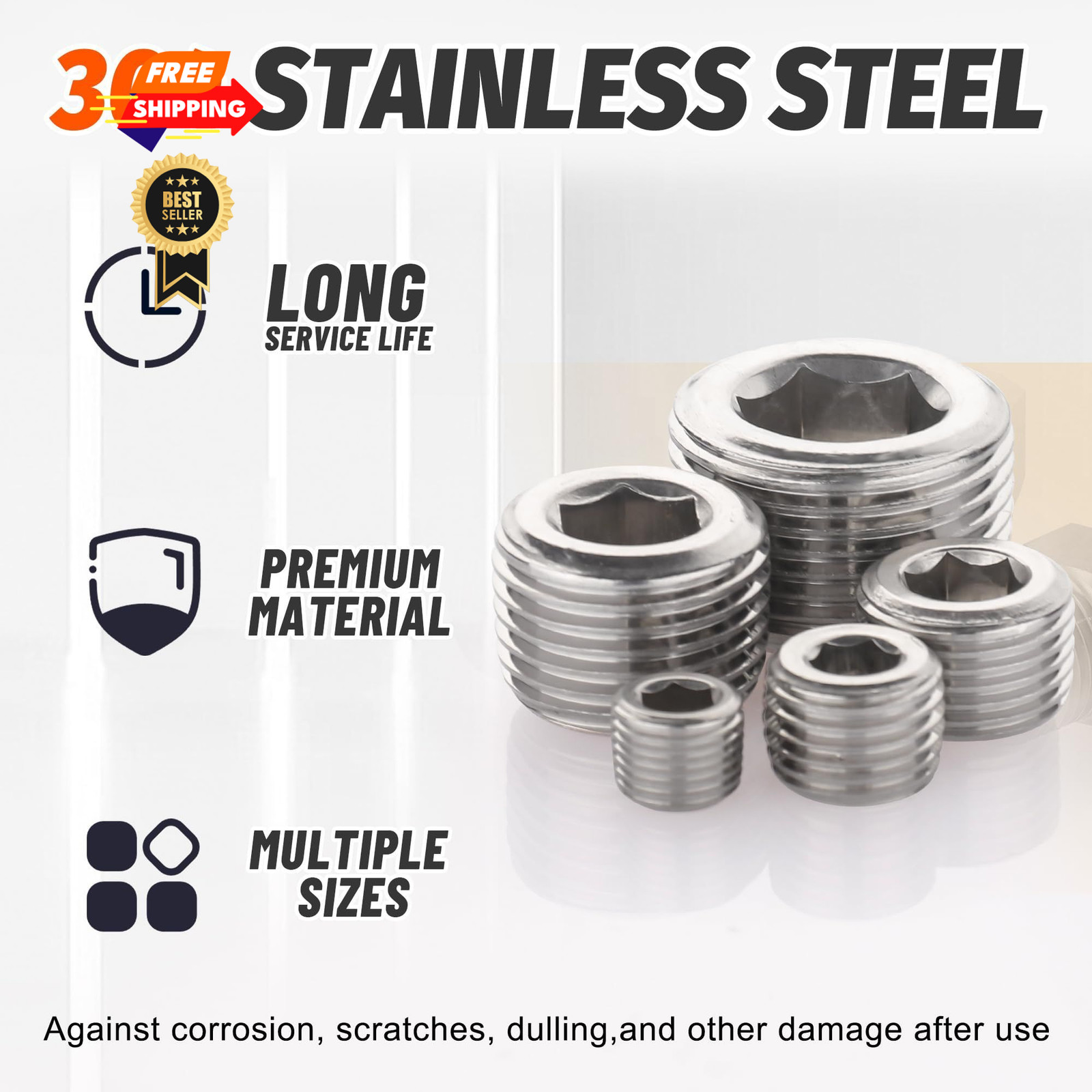 Ailbiuko 20 Pcs 304 Stainless Steel Pipe Plug Fitting Assortment Socket