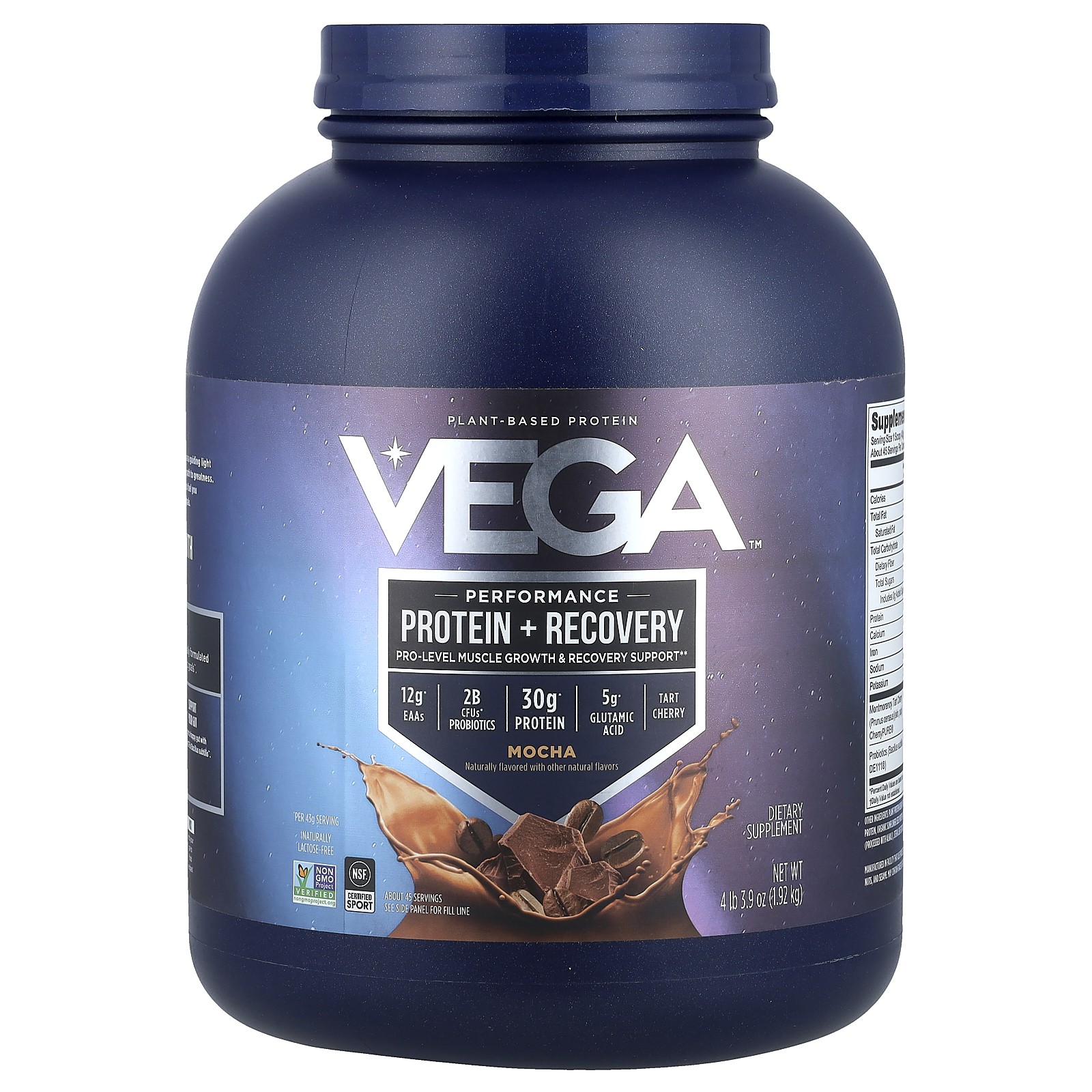 Plant-Based Protein, Performance Protein + Recovery, Mocha, 4 lb 3.9 oz (1.92