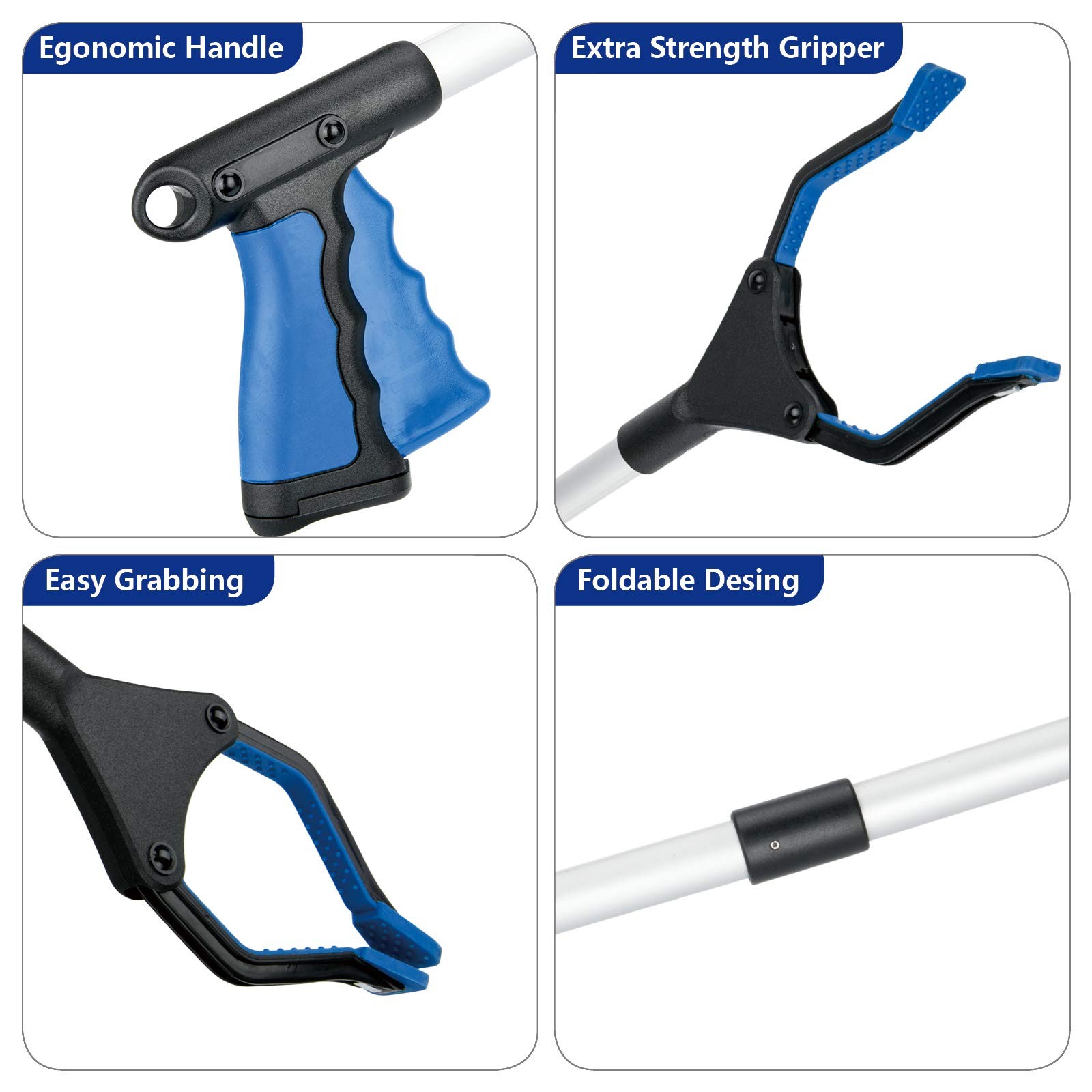 Foldable 32" Reacher Grabber Tool, Rotating Jaw, Trash Picker, Long Arm Extender