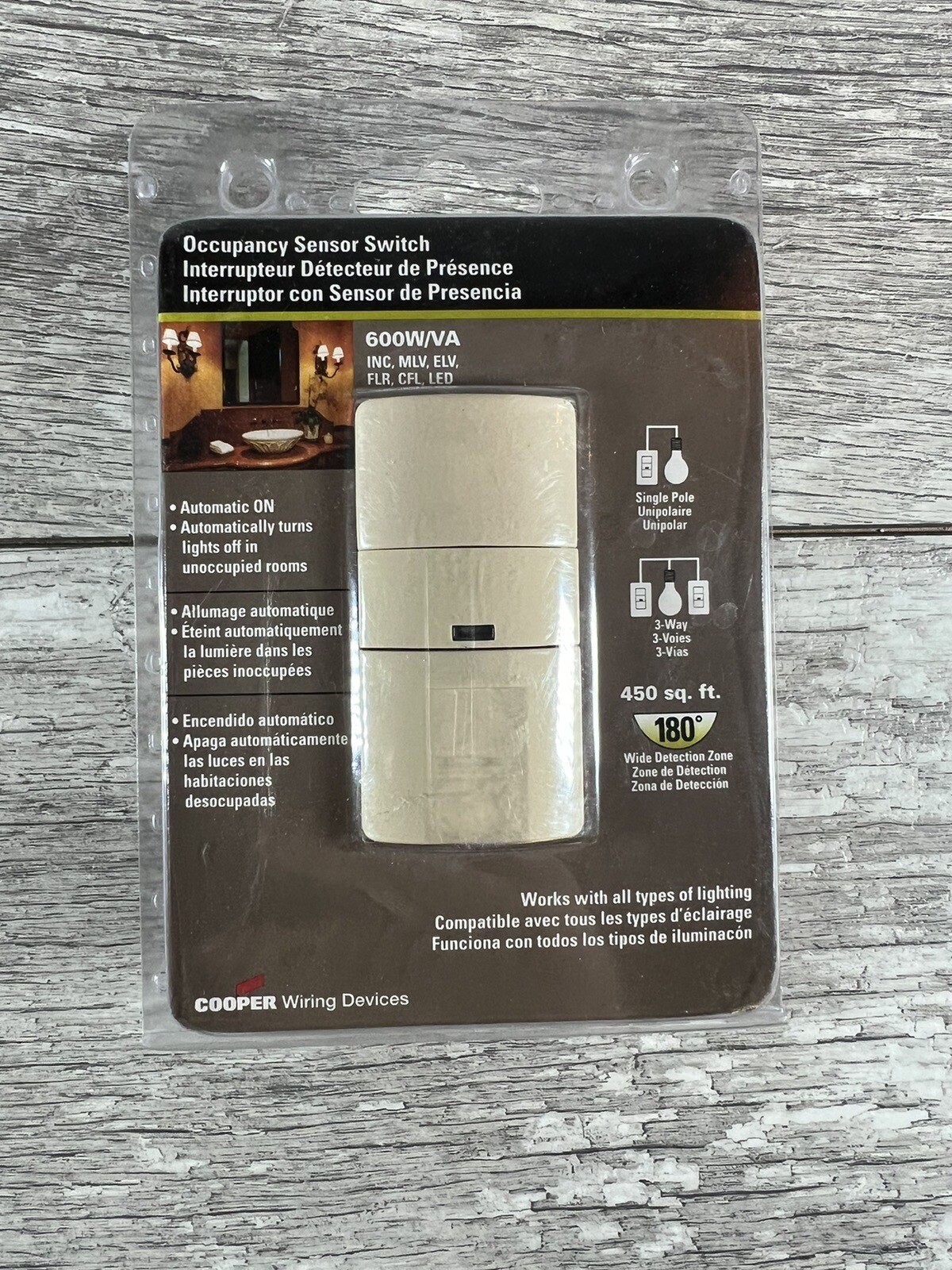 COOPER StepUp Occupancy Sensor Switch 600W/VA LED IVORY New Sealed